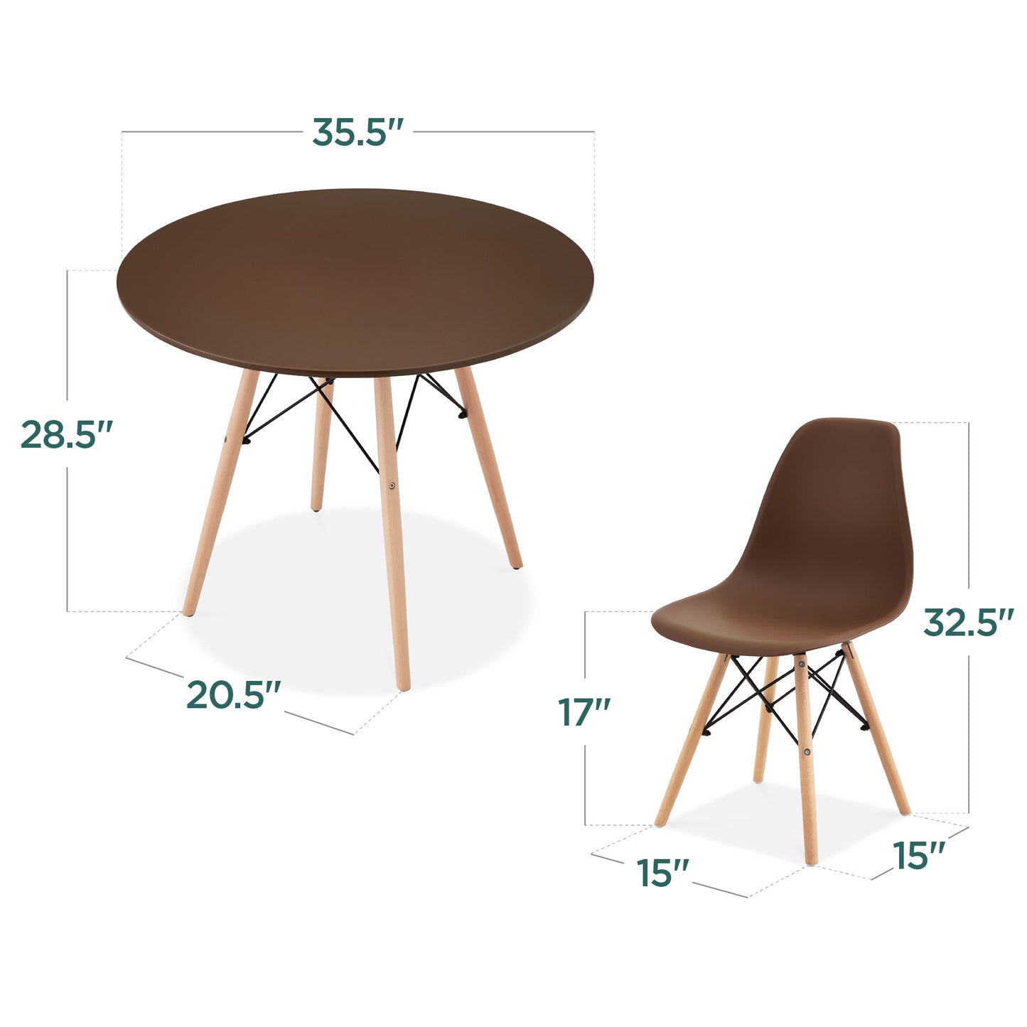 5-Piece Mid-Century Modern Dining Set w/ 4 Chairs, Wooden Legs, Metal Frame