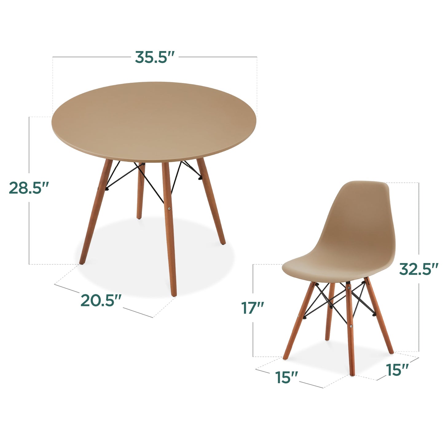 5-Piece Mid-Century Modern Dining Set w/ 4 Chairs, Wooden Legs, Metal Frame