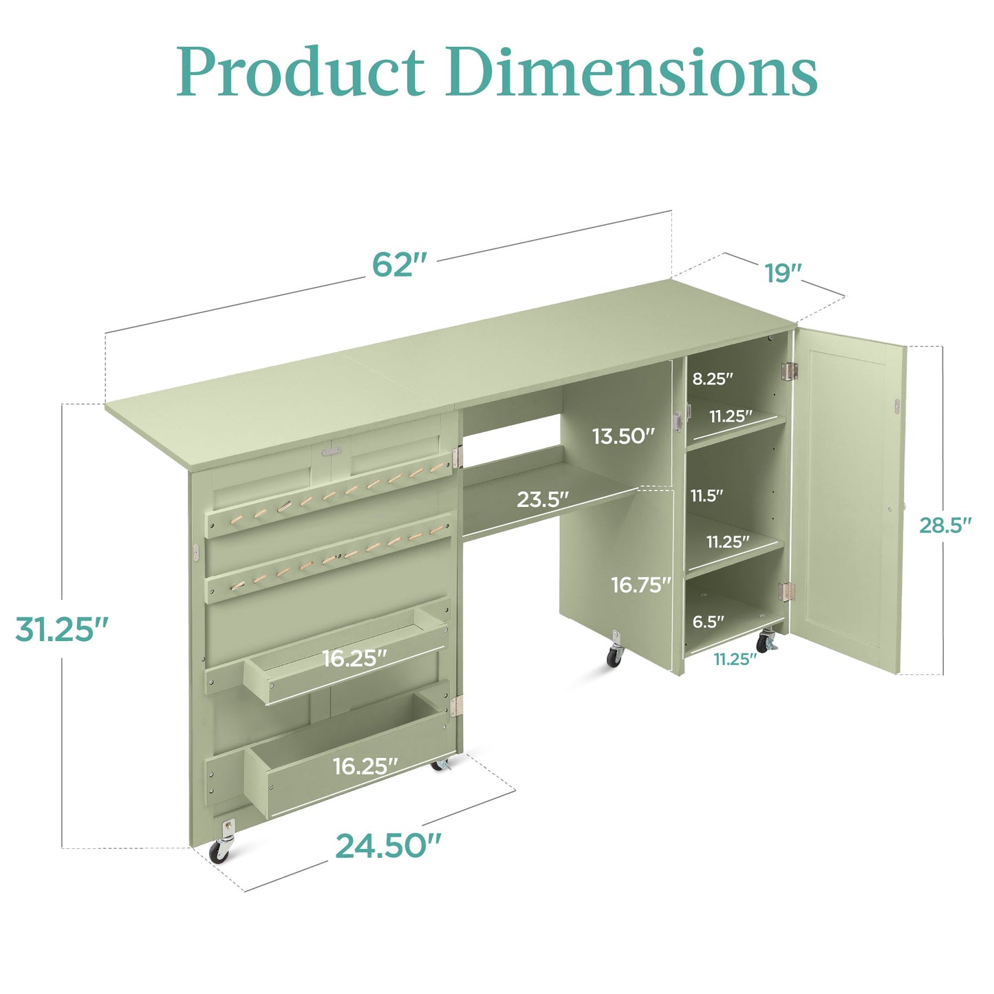Large Portable Folding Sewing Table Multipurpose Craft Station w/ Wheels