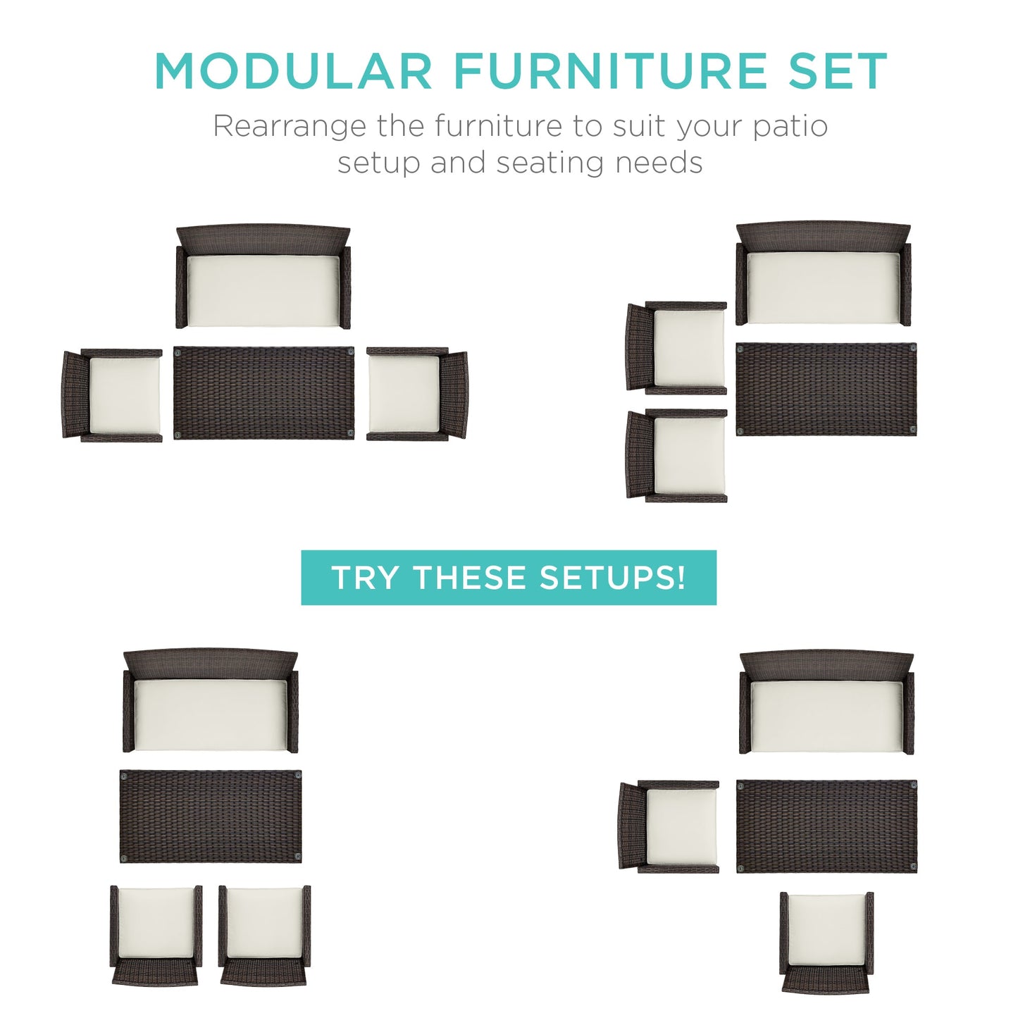 4-Piece Outdoor Wicker Conversation Patio Set w/ 4 Seats, Glass Table Top