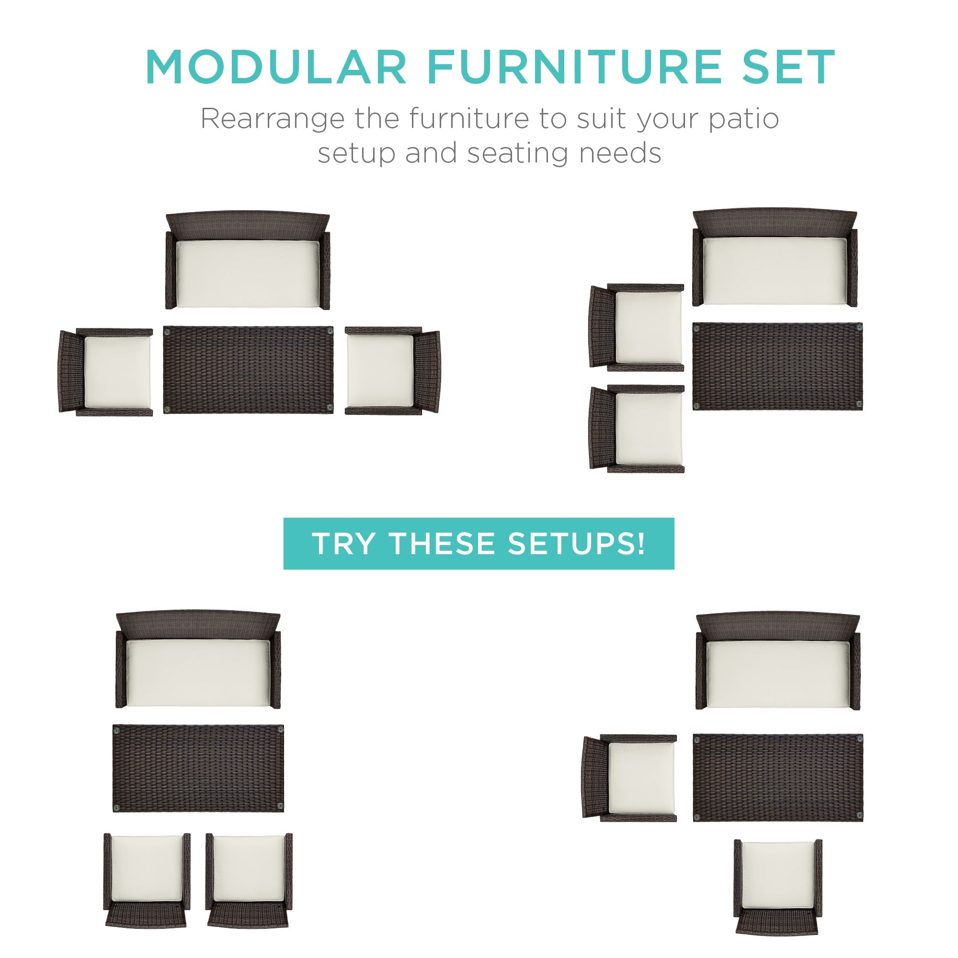 4-Piece Outdoor Wicker Conversation Patio Set w/ 4 Seats, Glass Table Top