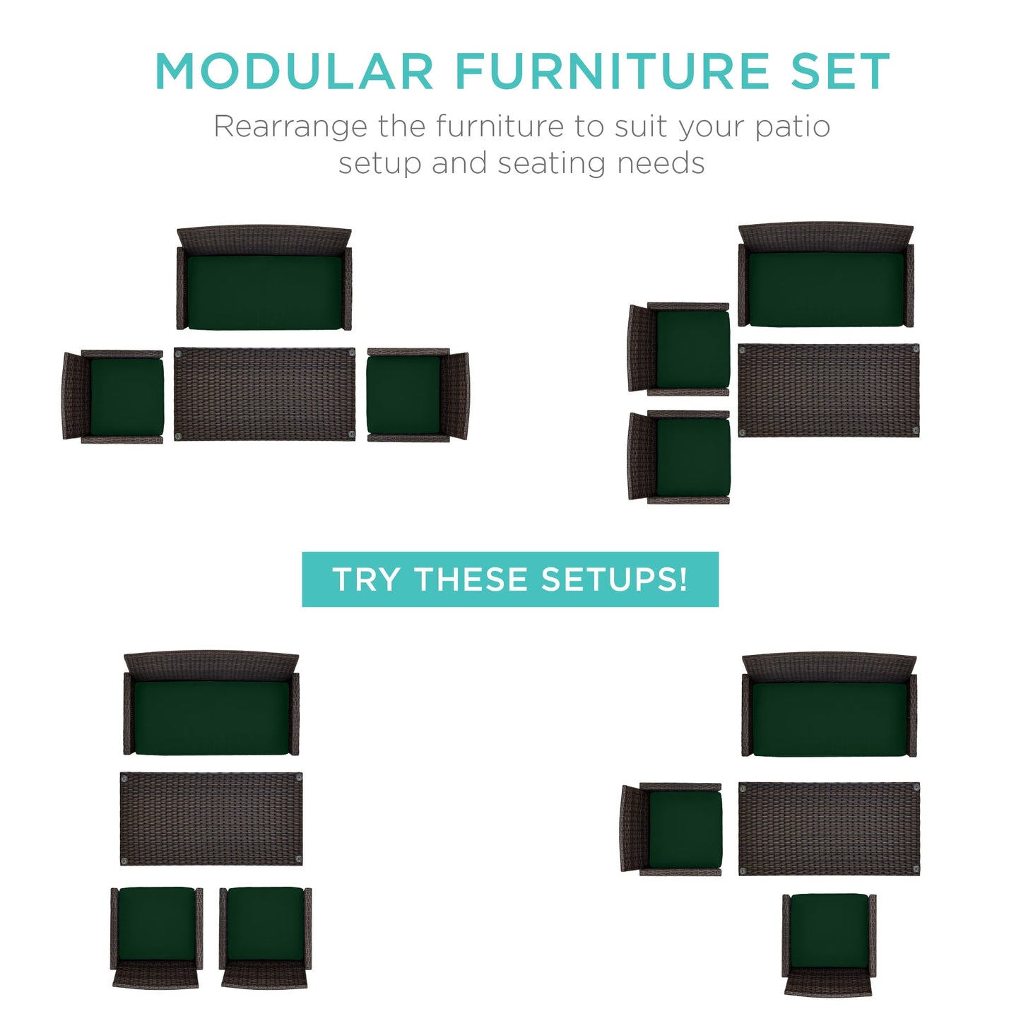 4-Piece Outdoor Wicker Conversation Patio Set w/ 4 Seats, Glass Table Top