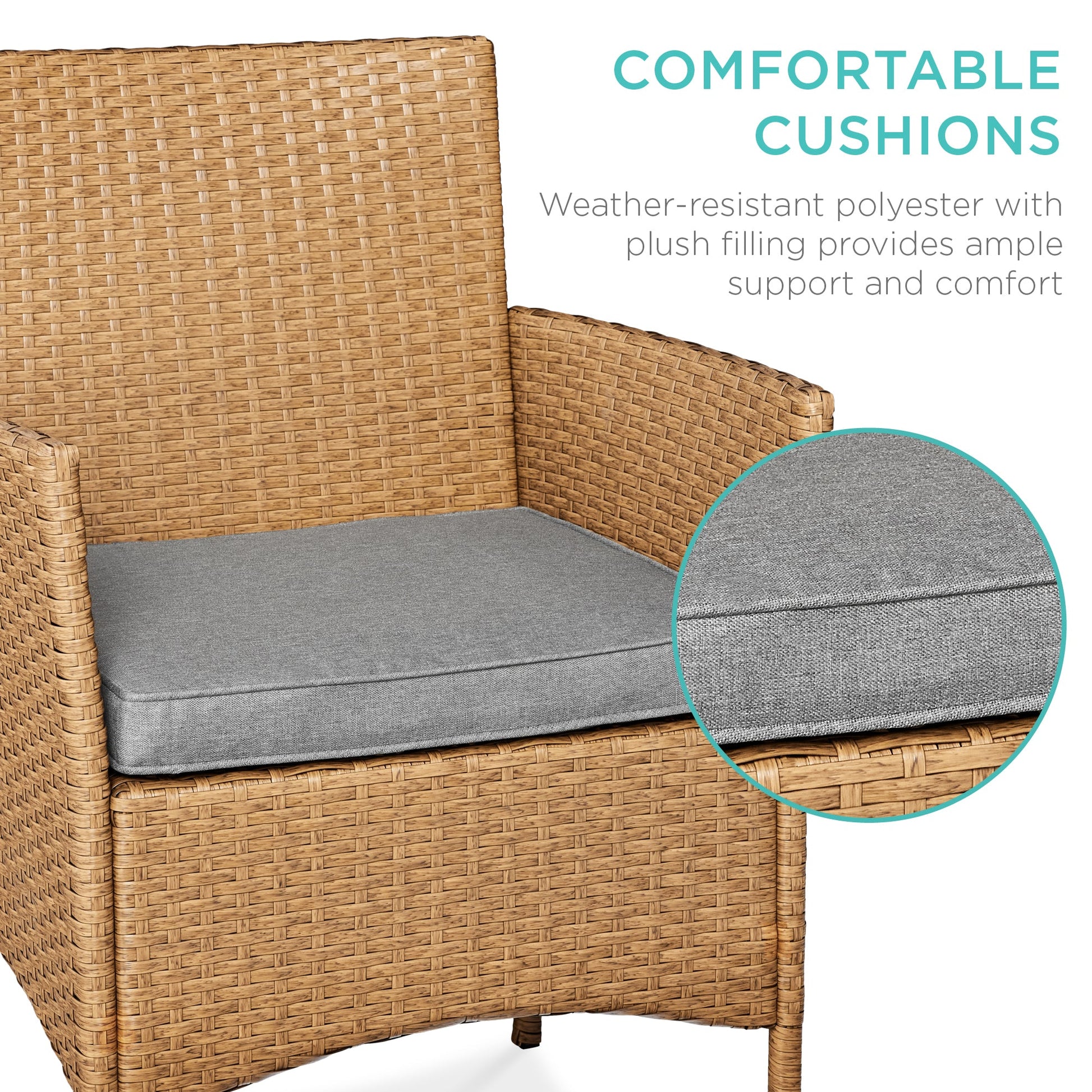 3-Piece Outdoor Patio Wicker Bistro Set w/ Side Storage Table
