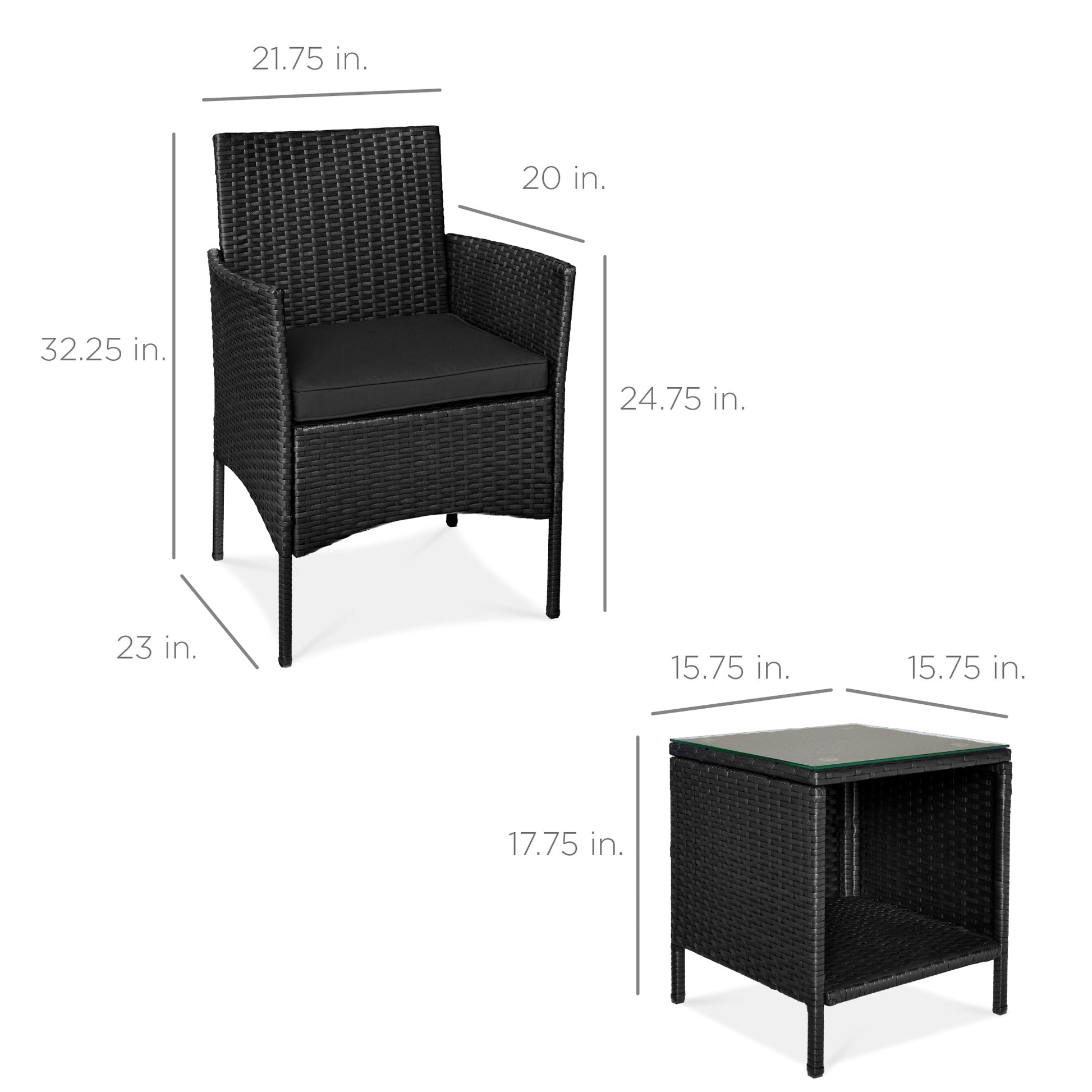 3-Piece Outdoor Patio Wicker Bistro Set w/ Side Storage Table