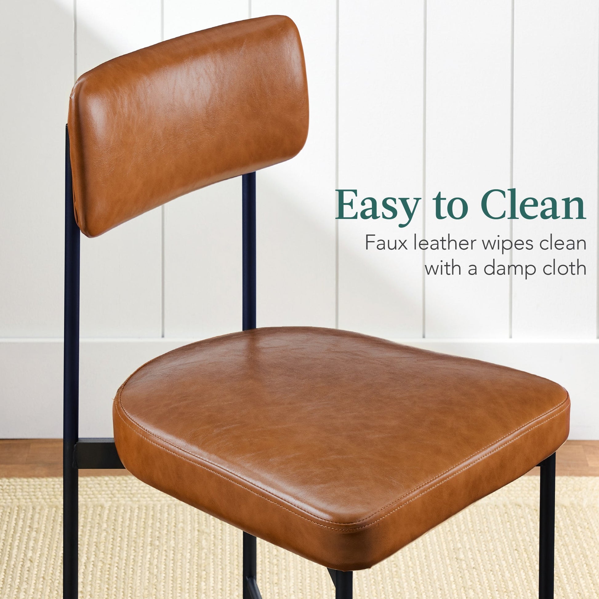 Dining Chair Set of 2, Faux Leather, Standard Height, Metal Frame