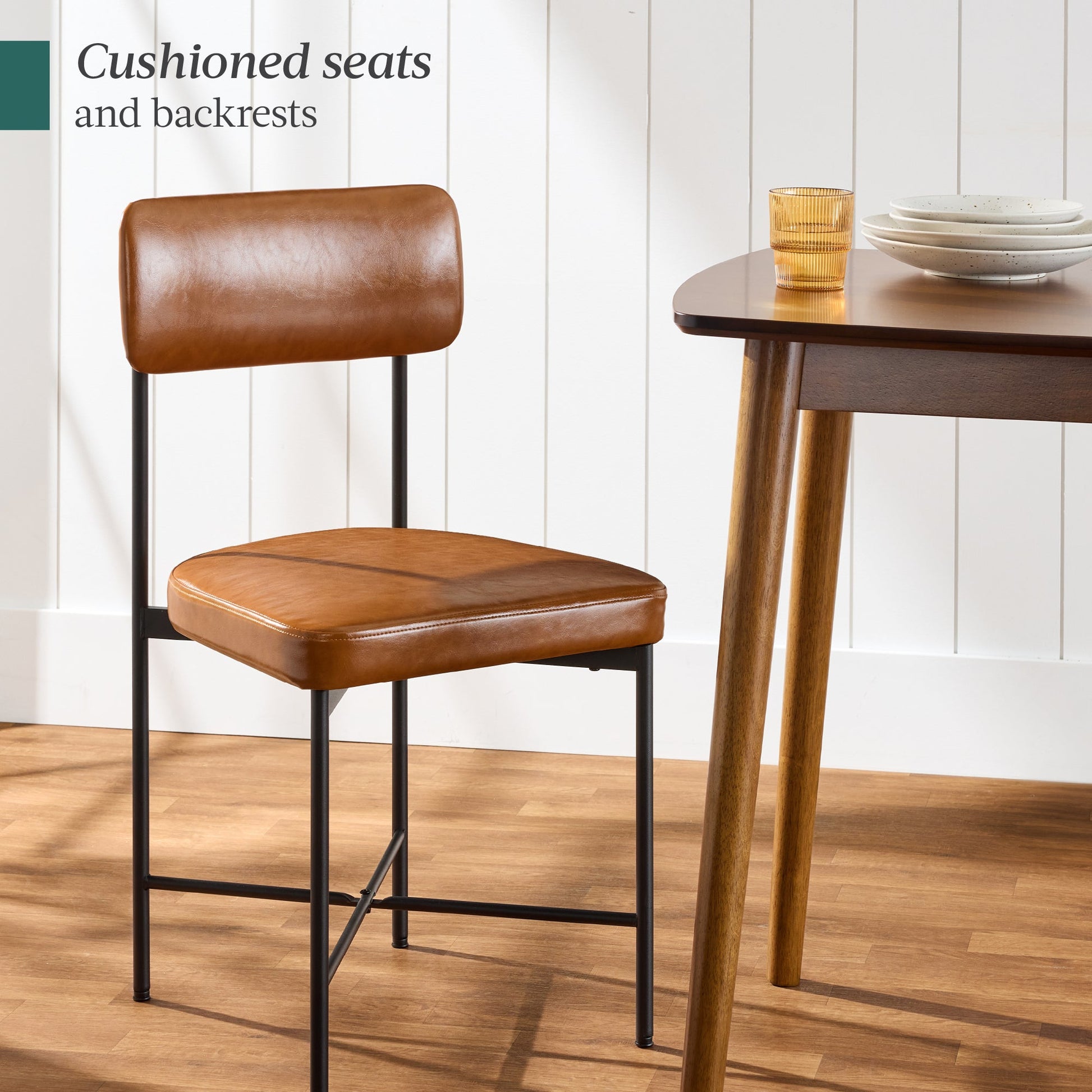 Dining Chair Set of 2, Faux Leather, Standard Height, Metal Frame