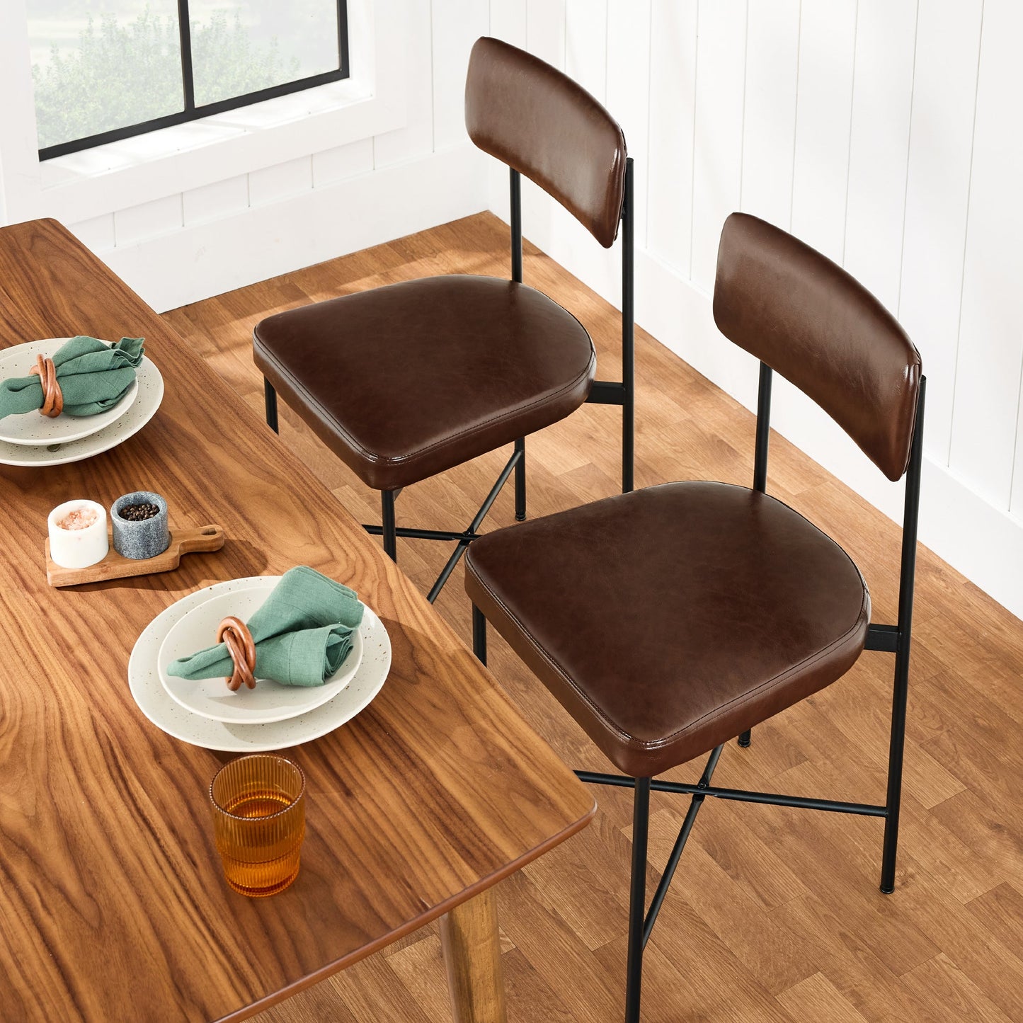 Dining Chair Set of 2, Faux Leather, Standard Height, Metal Frame