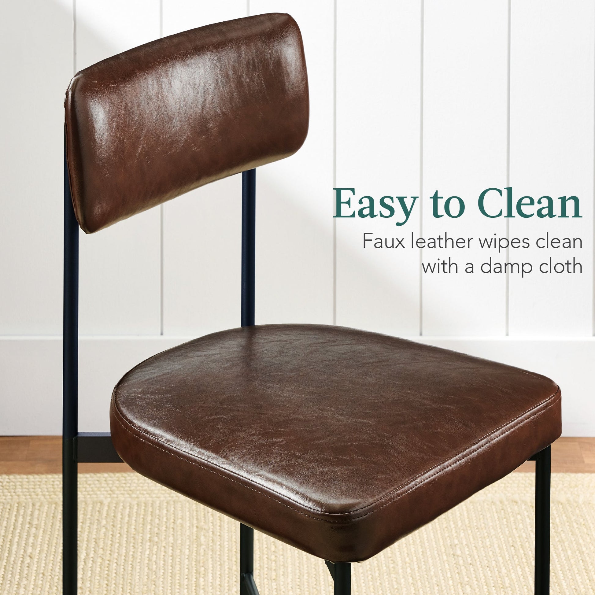 Dining Chair Set of 2, Faux Leather, Standard Height, Metal Frame