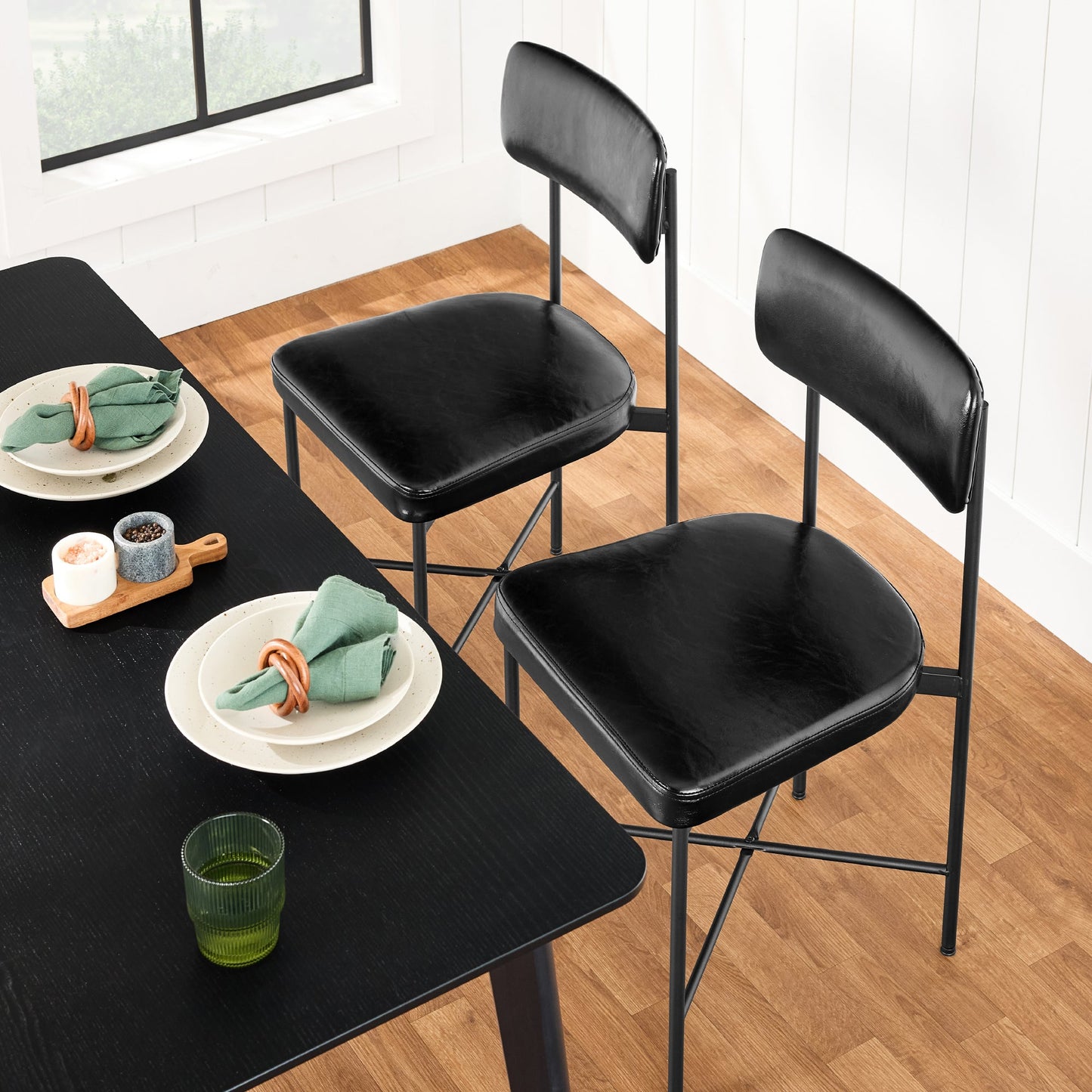 Dining Chair Set of 2, Faux Leather, Standard Height, Metal Frame