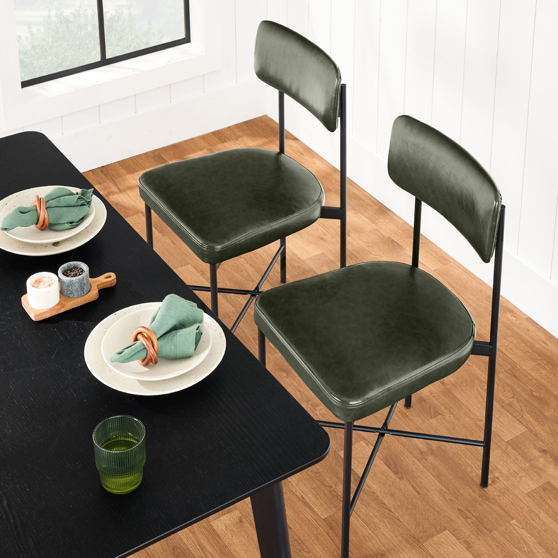 Dining Chair Set of 2, Faux Leather, Standard Height, Metal Frame