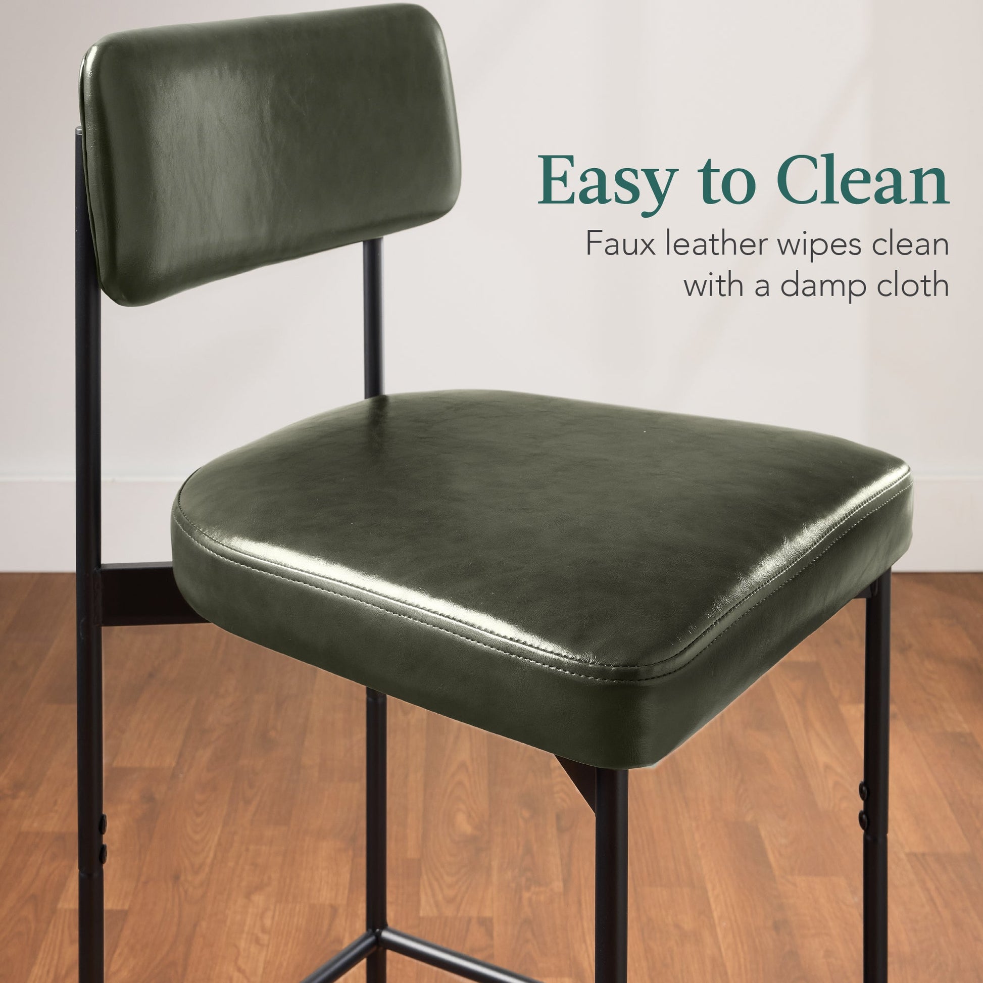 Set of 2 Armless Counter Height Bar Stools, Modern PU Faux Leather Stools