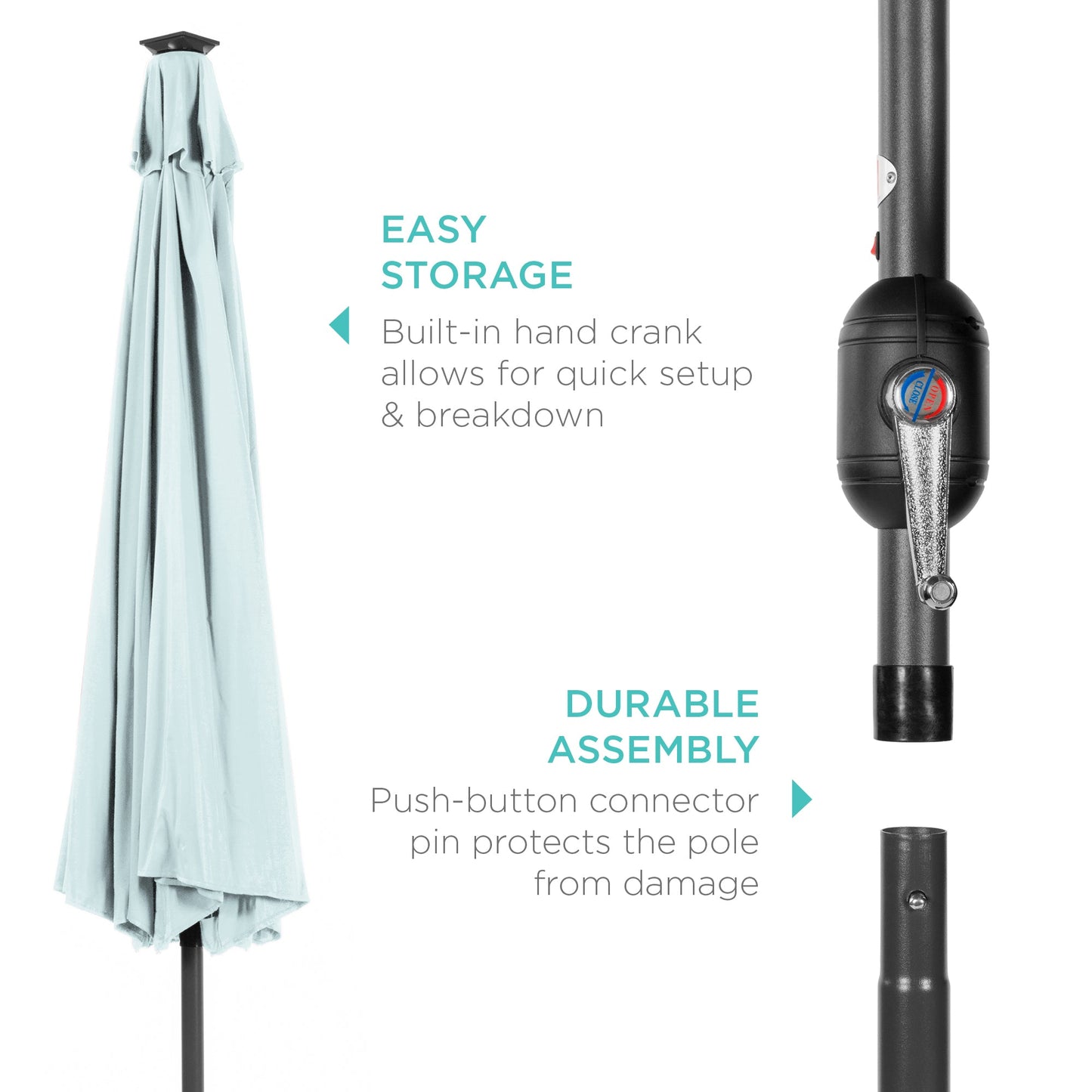 Solar LED Lighted Patio Umbrella w/ Tilt Adjustment, UV-Resistant - 10ft