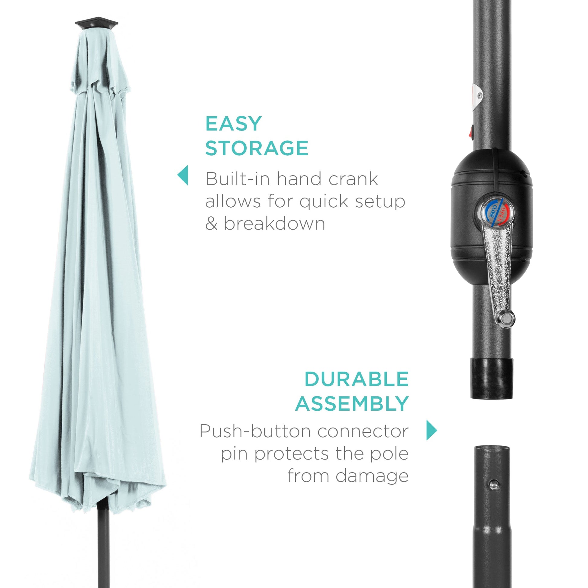 Solar LED Lighted Patio Umbrella w/ Tilt Adjustment, UV-Resistant - 10ft