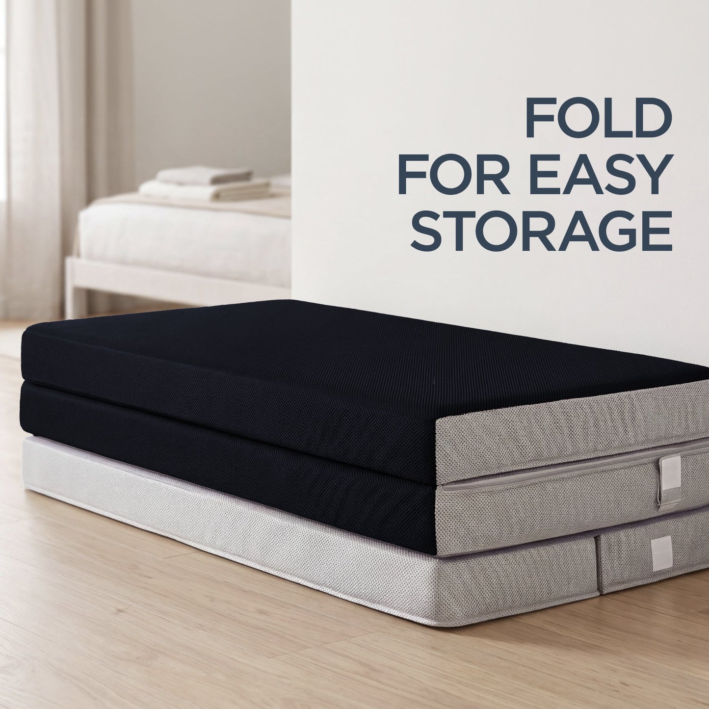 4in Portable Mattress Topper, Tri-Fold Mattress Pad - Onyx Black