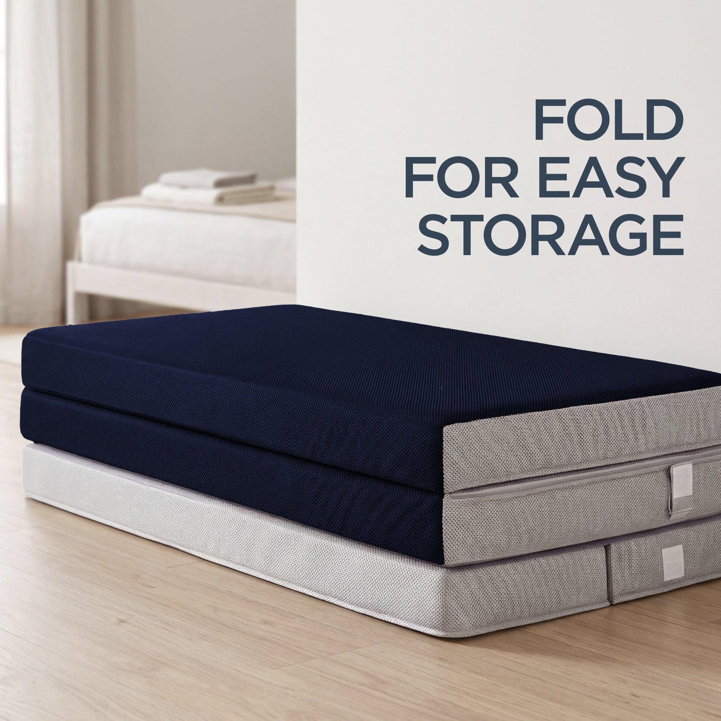 4in Portable Mattress Topper, Tri-Fold Mattress Pad - Midnight Blue