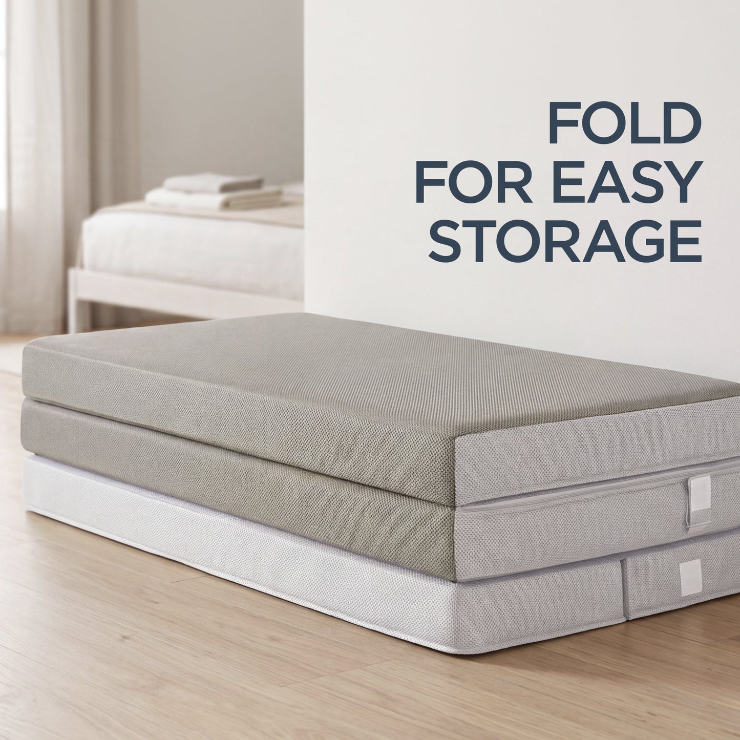 4in Portable Mattress Topper, Tri-Fold Mattress Pad - Taupe