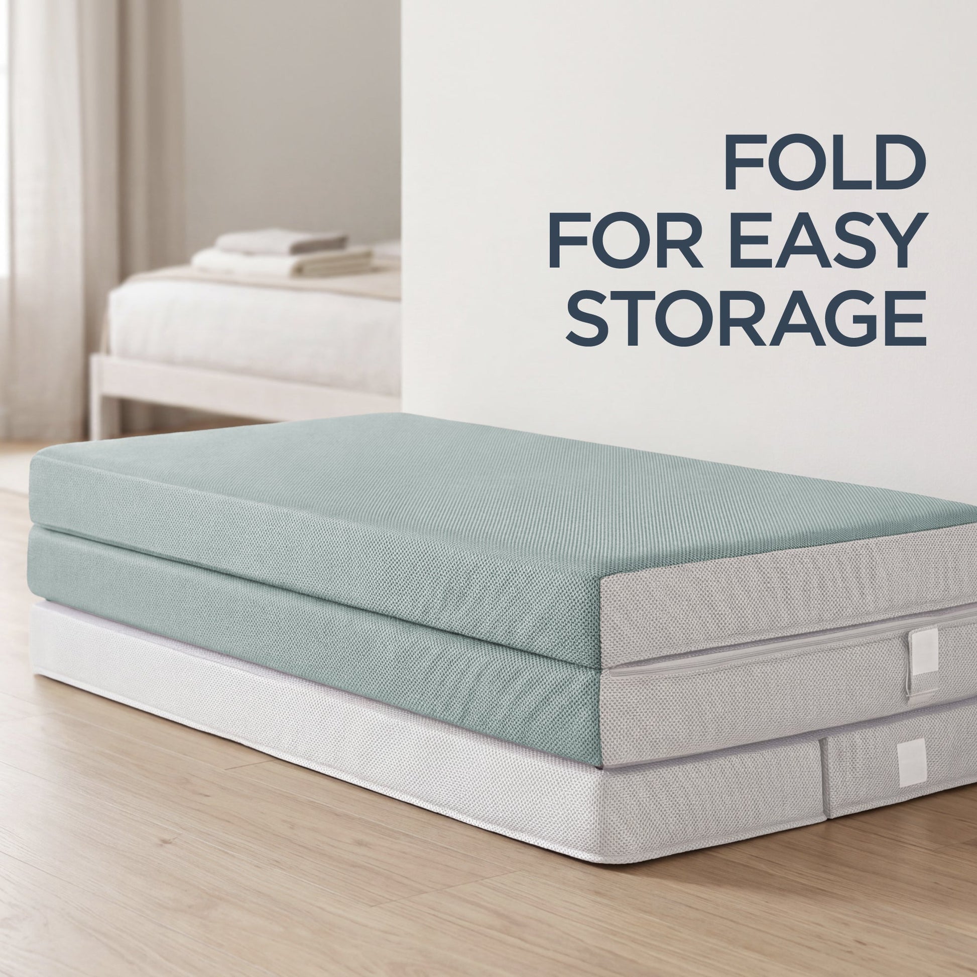 4in Portable Mattress Topper, Tri-Fold Mattress Pad - Seafoam