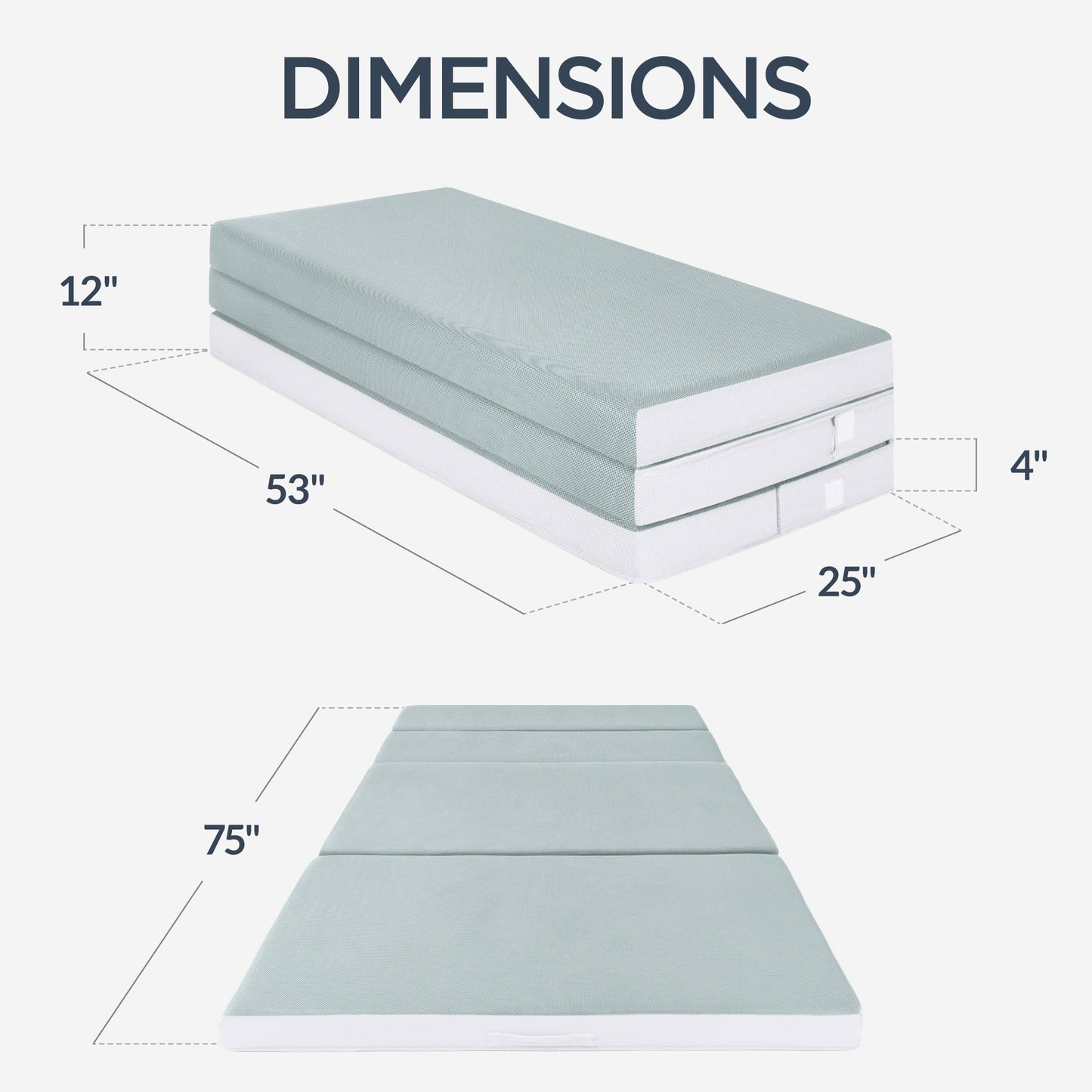 4in Portable Mattress Topper, Tri-Fold Mattress Pad - Seafoam