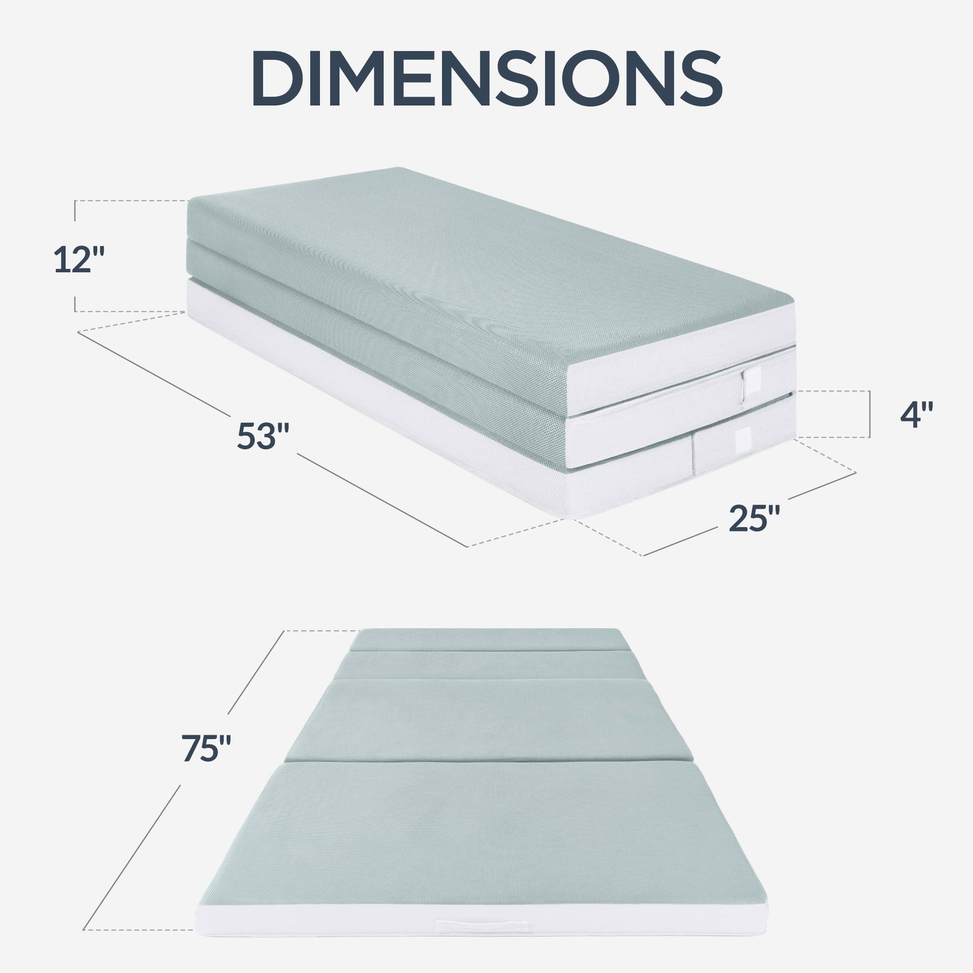 4in Portable Mattress Topper, Tri-Fold Mattress Pad - Seafoam