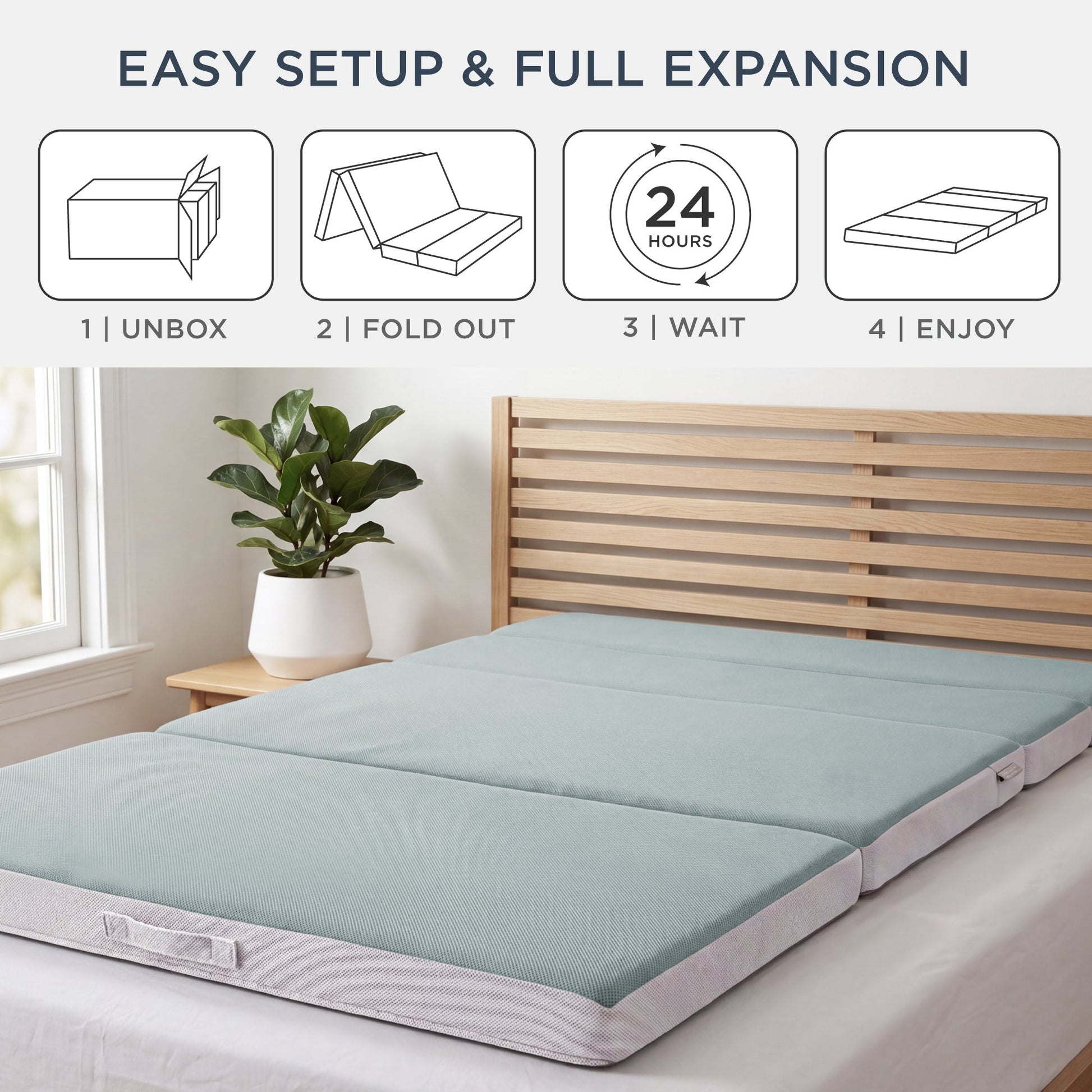 4in Portable Mattress Topper, Tri-Fold Mattress Pad - Seafoam