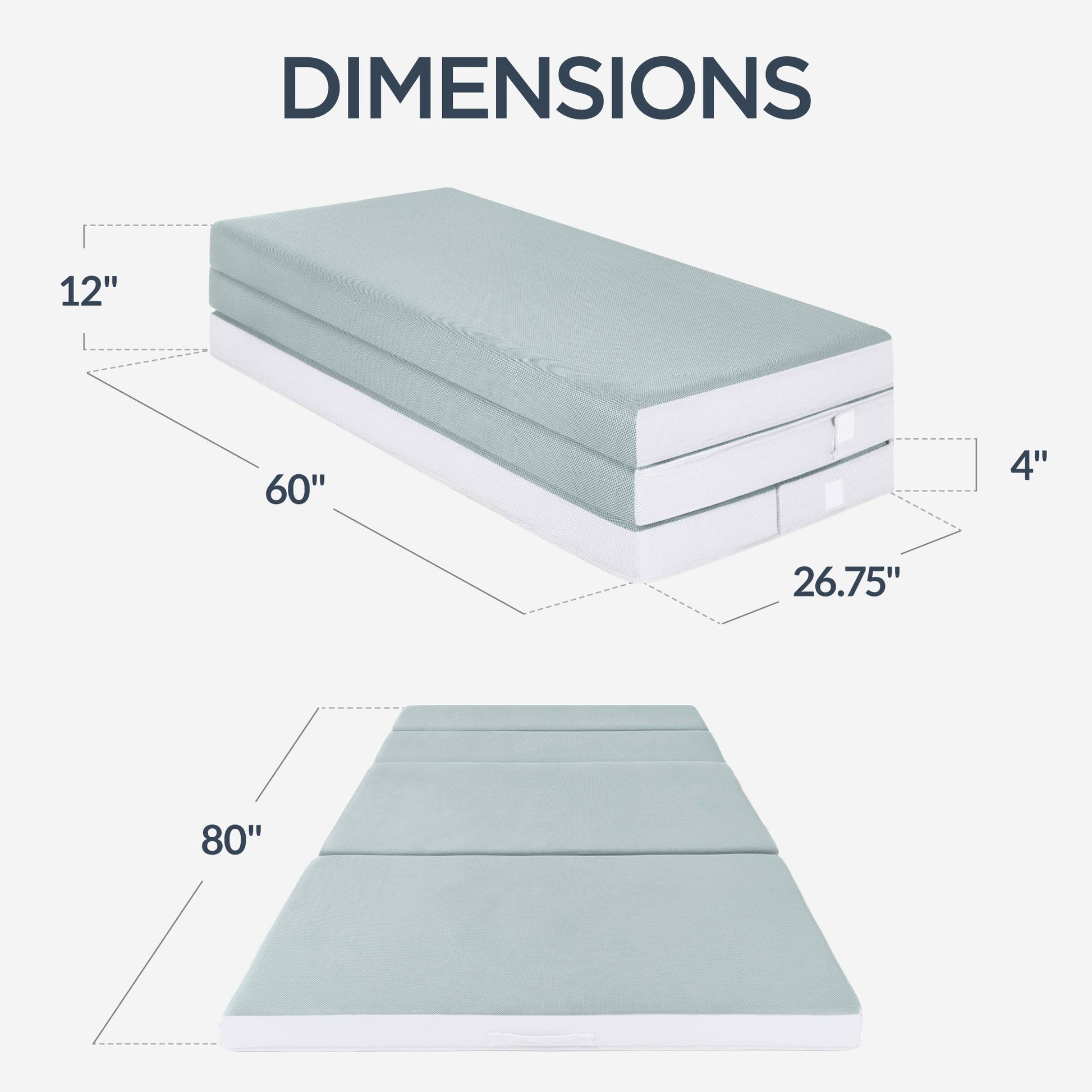 4in Portable Mattress Topper, Tri-Fold Mattress Pad - Seafoam