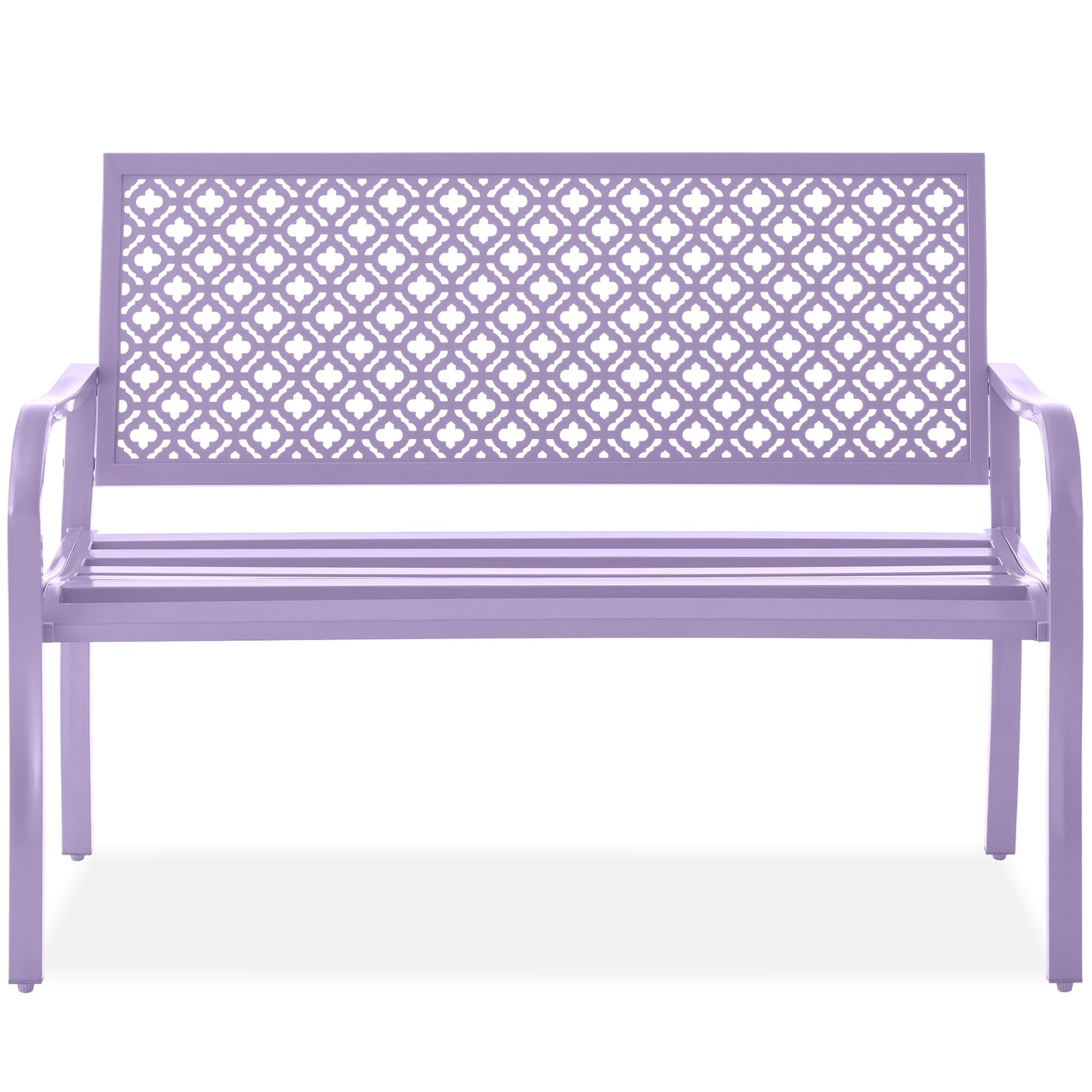 Indoor Outdoor Steel Bench w/ Geometric Backrest, Foot Levelers