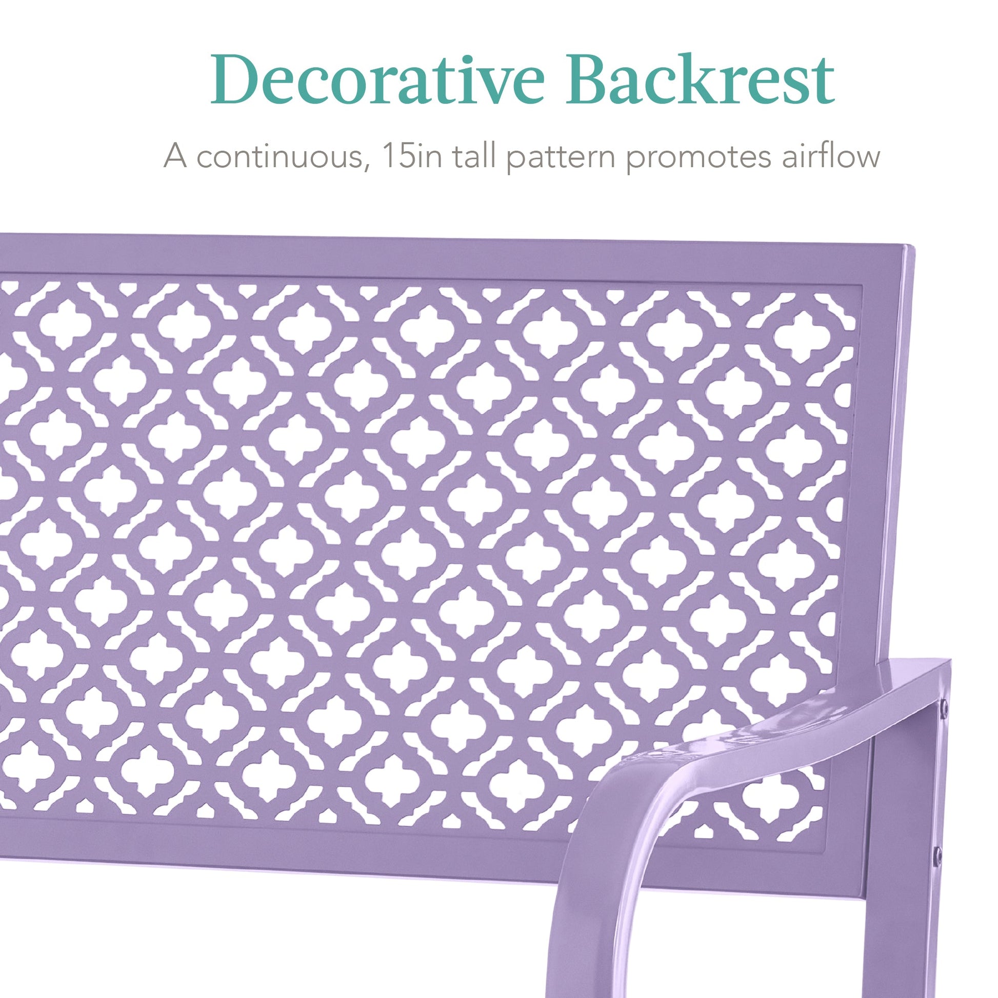 Indoor Outdoor Steel Bench w/ Geometric Backrest, Foot Levelers
