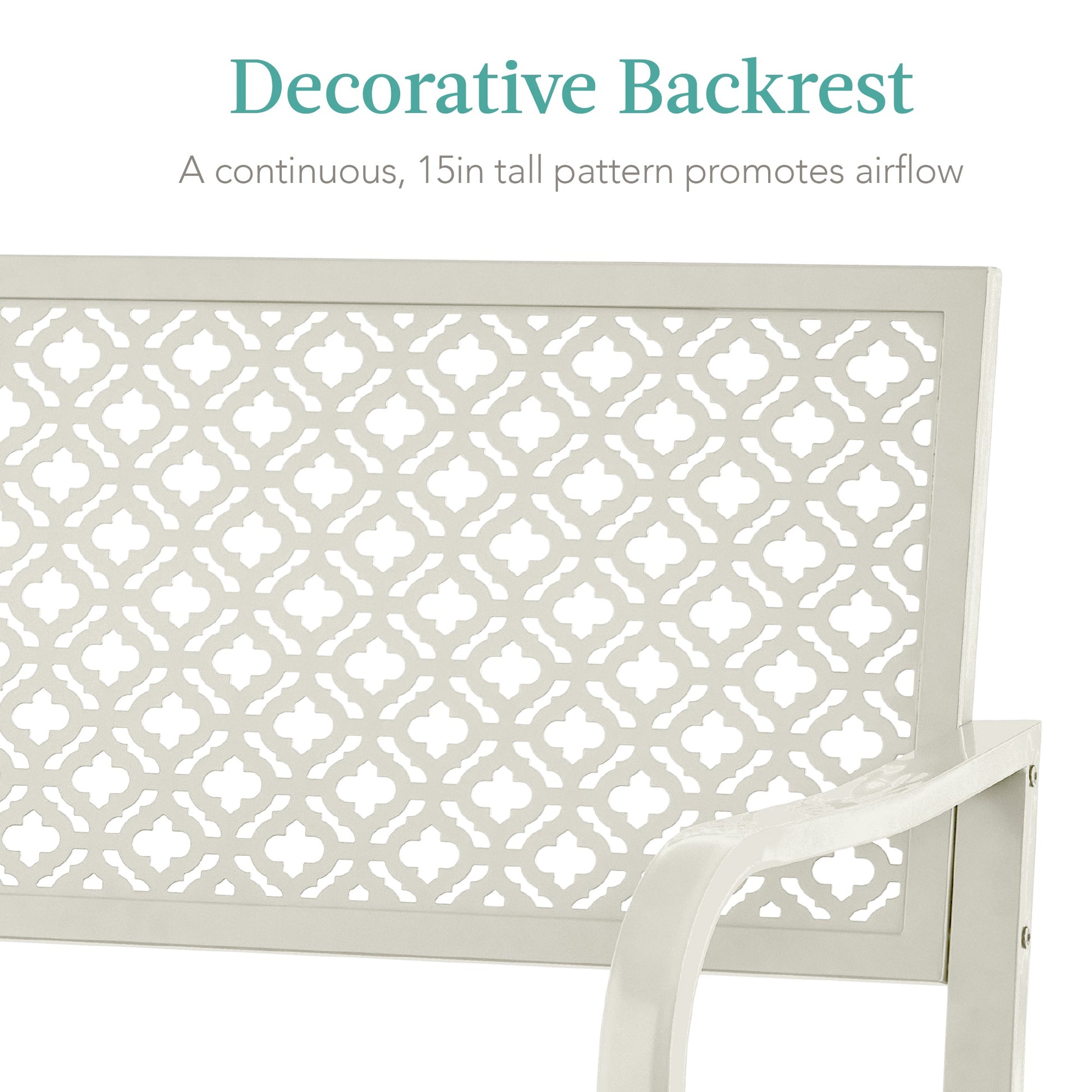 Indoor Outdoor Steel Bench w/ Geometric Backrest, Foot Levelers