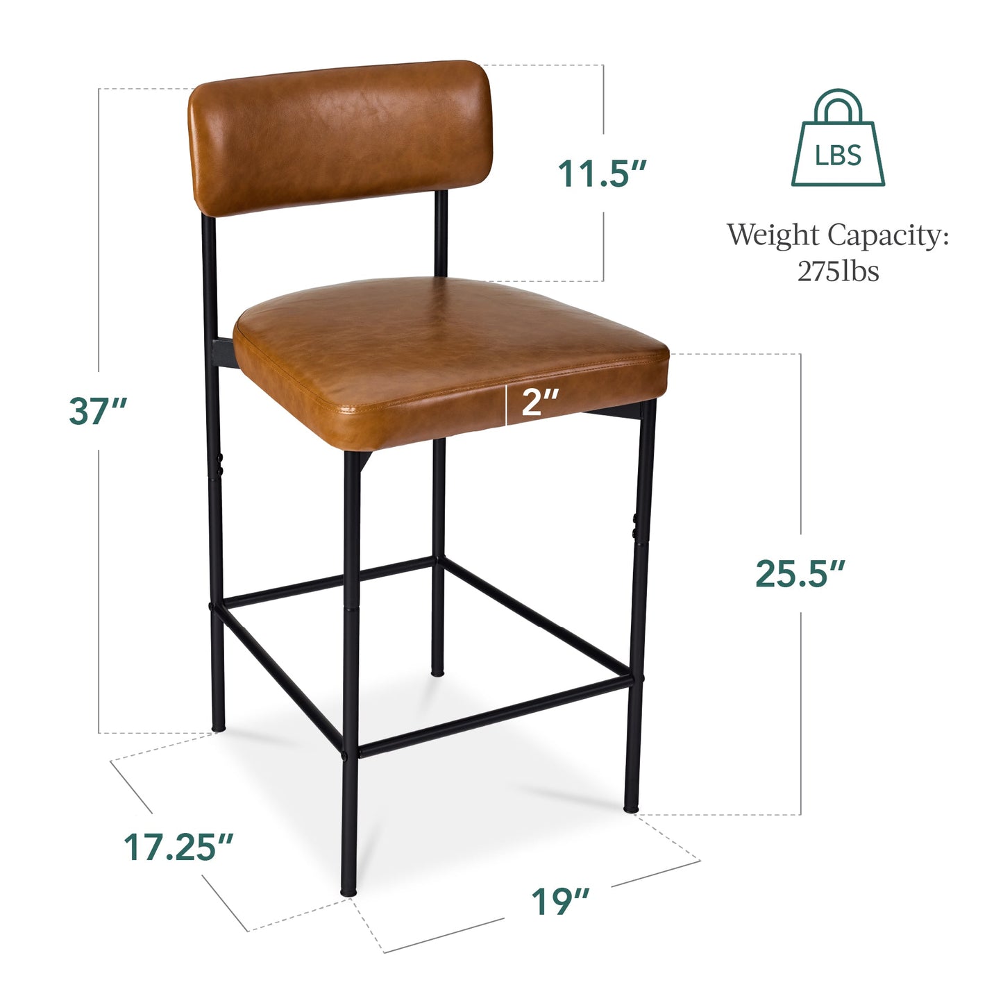 Set of 3 Armless Counter Height Bar Stools, Modern PU Faux Leather Stools