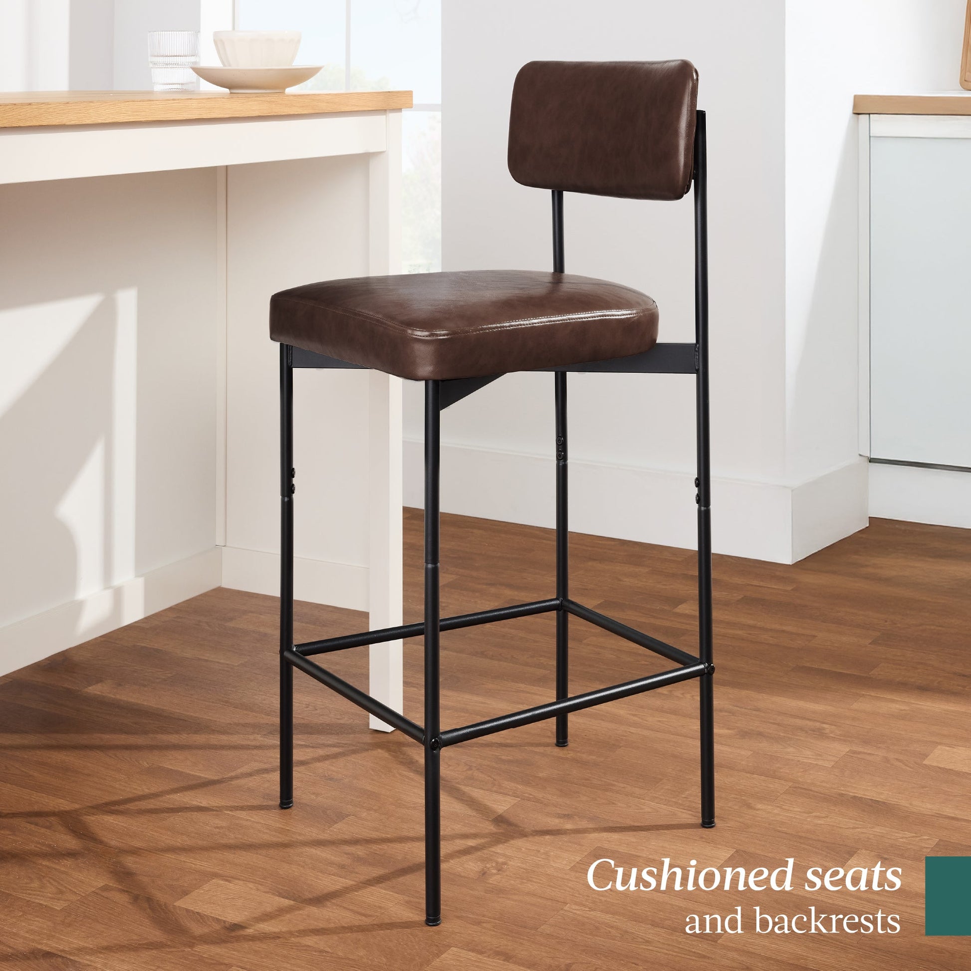 Set of 3 Armless Counter Height Bar Stools, Modern PU Faux Leather Stools
