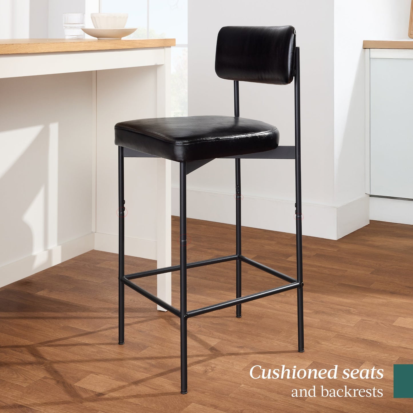 Set of 3 Armless Counter Height Bar Stools, Modern PU Faux Leather Stools