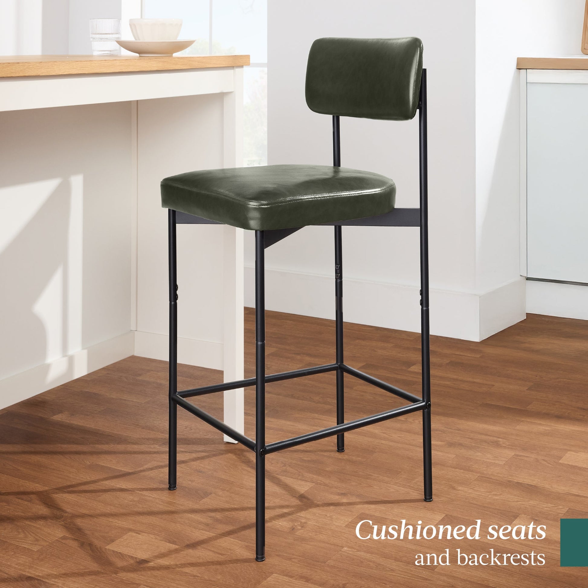 Set of 3 Armless Counter Height Bar Stools, Modern PU Faux Leather Stools
