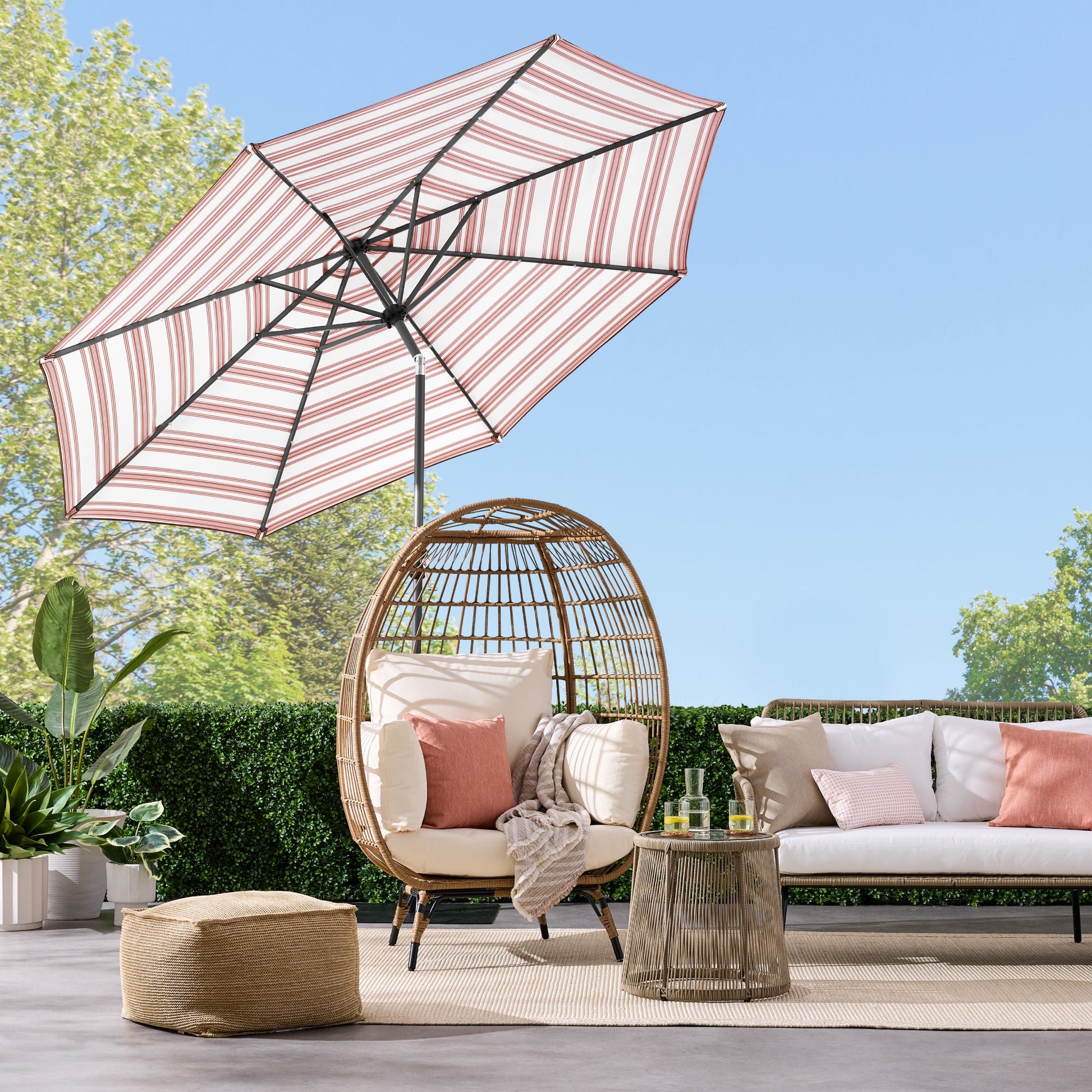 Solar LED Lighted Striped Patio Umbrella w/ Tilt Adjustment - 10ft