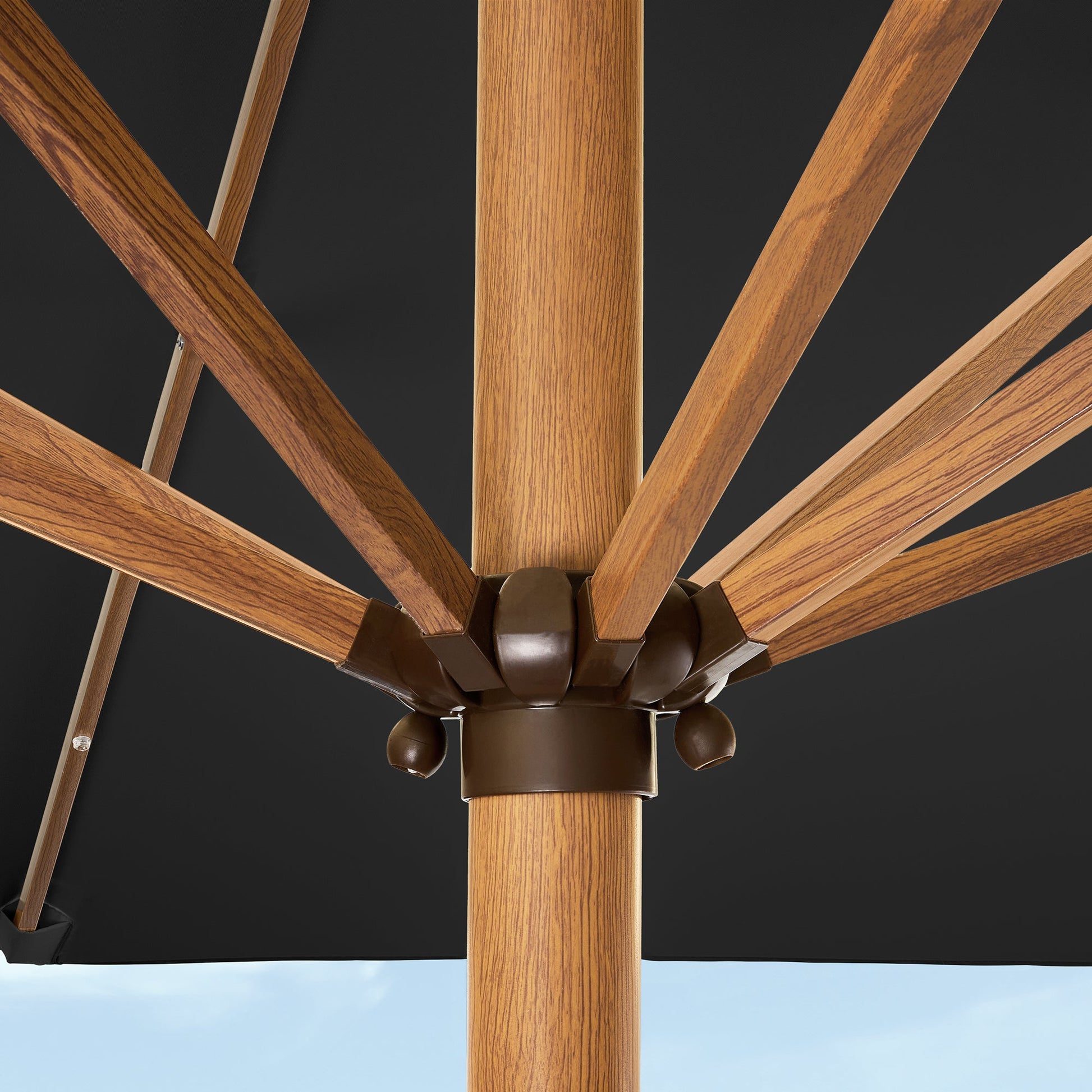 Square Solar LED Lighted Patio Umbrella w/ Woodgrain Pattern - 9ft