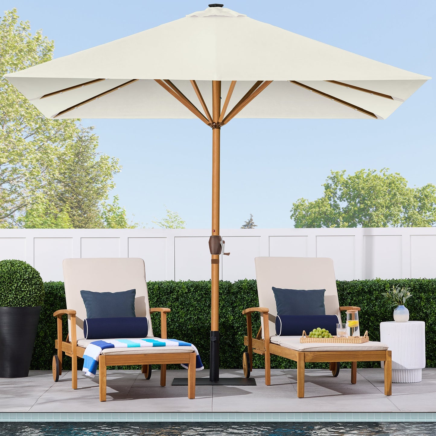 Square Solar LED Lighted Patio Umbrella w/ Woodgrain Pattern - 9ft