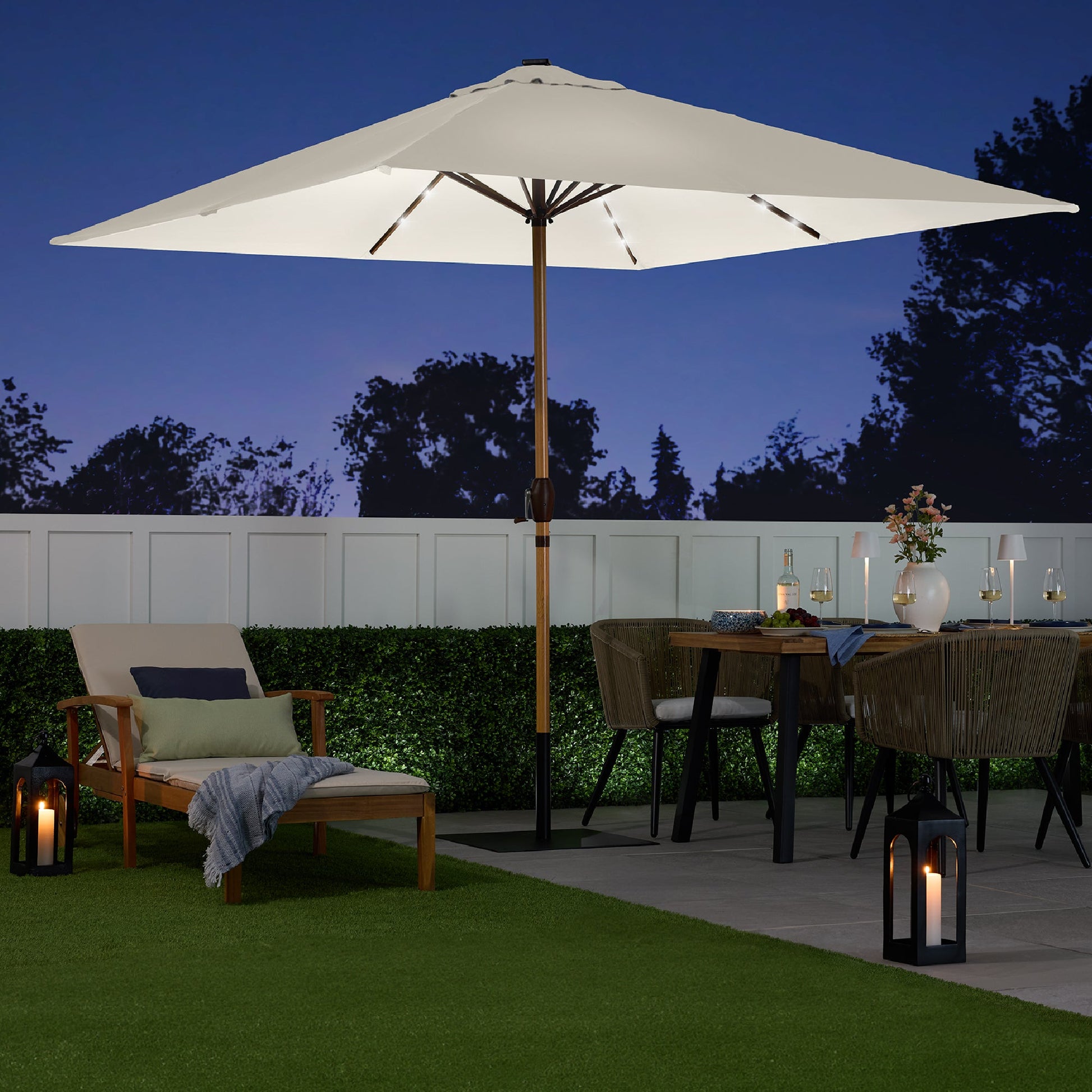 Square Solar LED Lighted Patio Umbrella w/ Woodgrain Pattern - 9ft