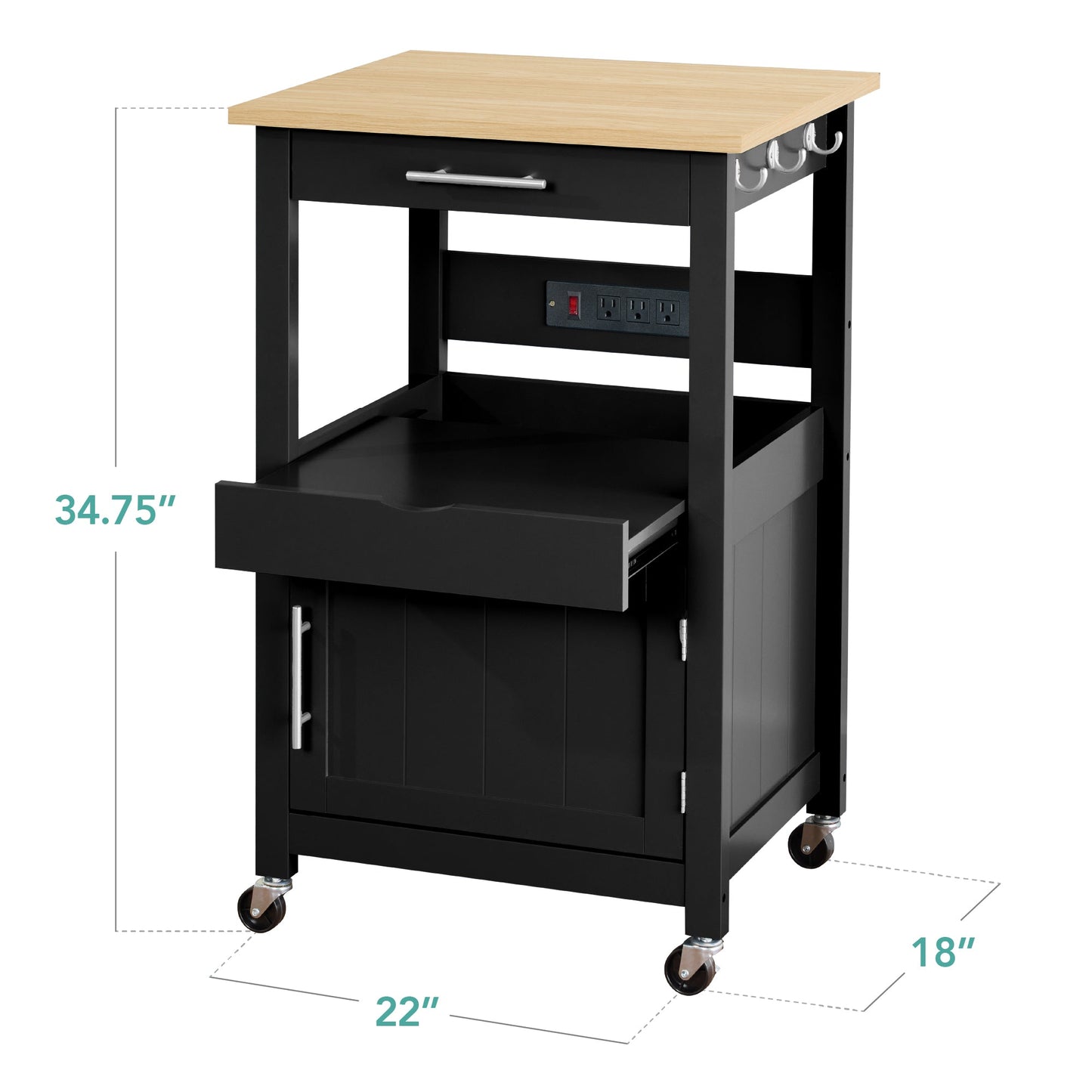 Rolling Kitchen Island Cart, Cabinet W/ Drawer, Sliding Tray, Outlet, Wheels