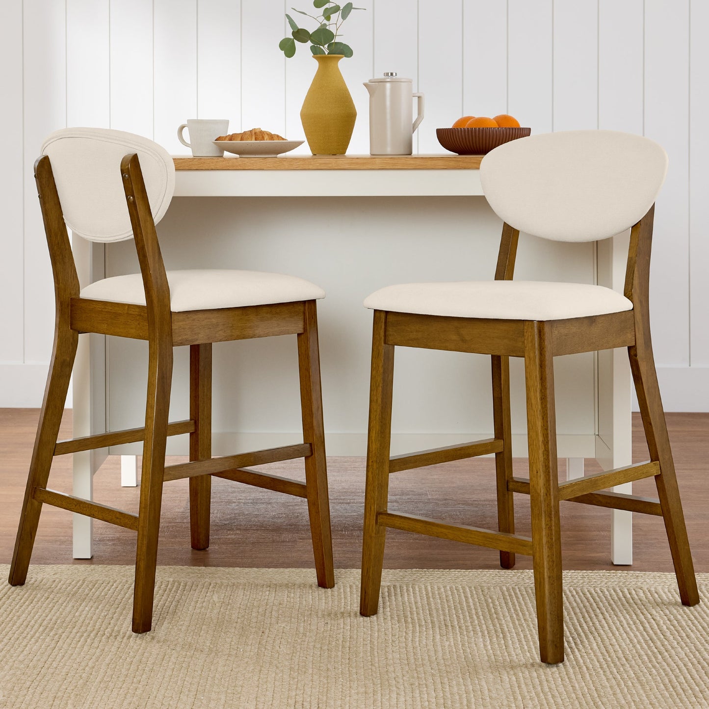 Set of 2 Modern Counter-Height Bar Stool Set W/ Upholstered Seat Cushion