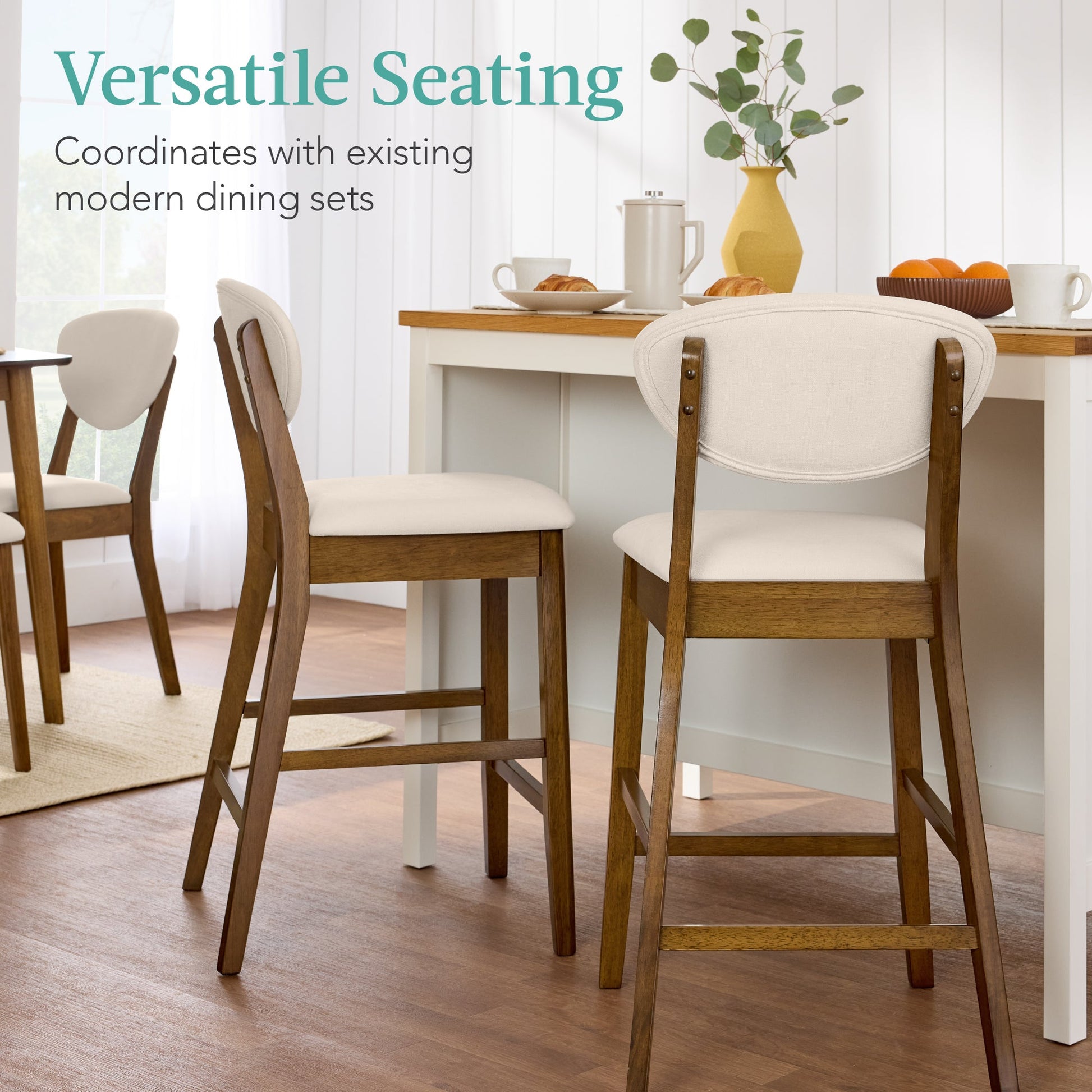 Set of 2 Modern Counter-Height Bar Stool Set W/ Upholstered Seat Cushion