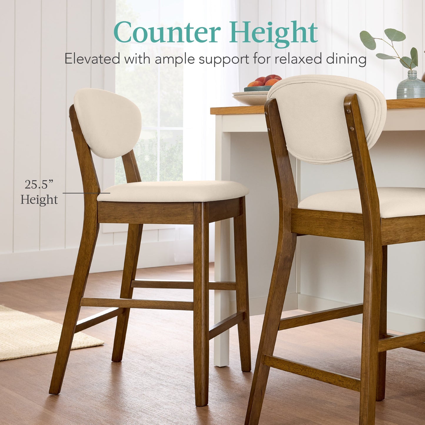 Set of 2 Modern Counter-Height Bar Stool Set W/ Upholstered Seat Cushion