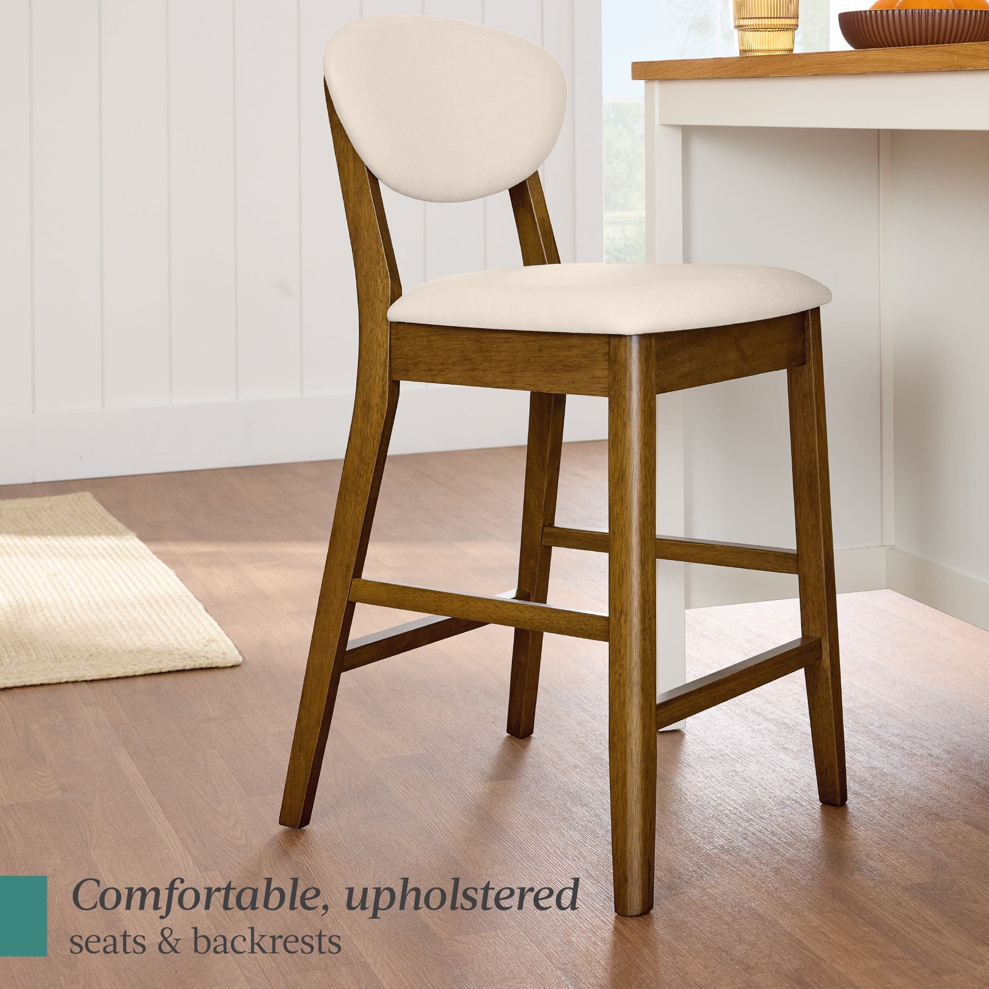 Set of 2 Modern Counter-Height Bar Stool Set W/ Upholstered Seat Cushion