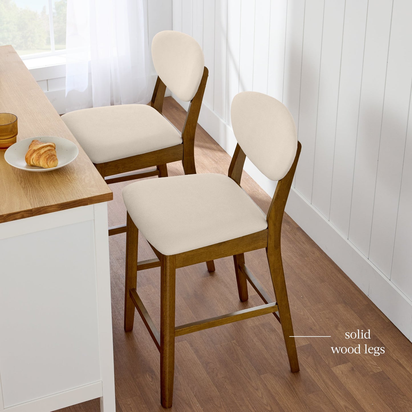 Set of 2 Modern Counter-Height Bar Stool Set W/ Upholstered Seat Cushion