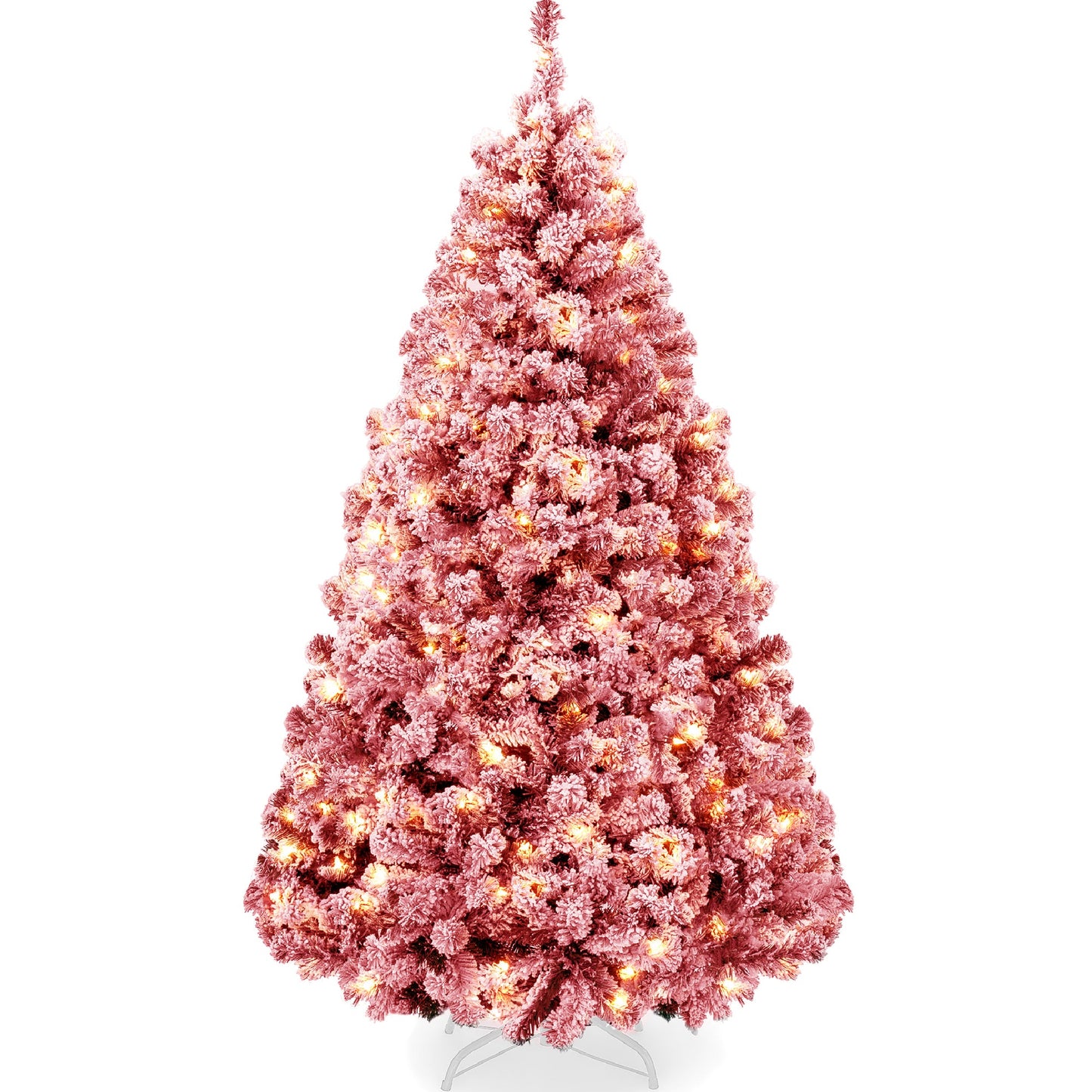 Pre-Lit Red Flocked Artificial Pine Christmas Tree w/ White Lights