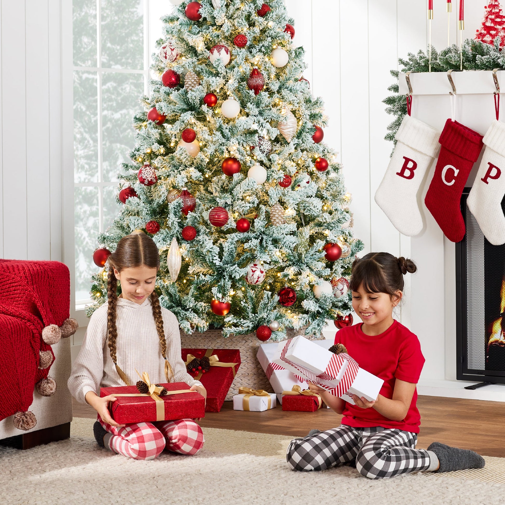 Pre-Lit Sage Green Flocked Artificial Pine Christmas Tree w/ White Lights