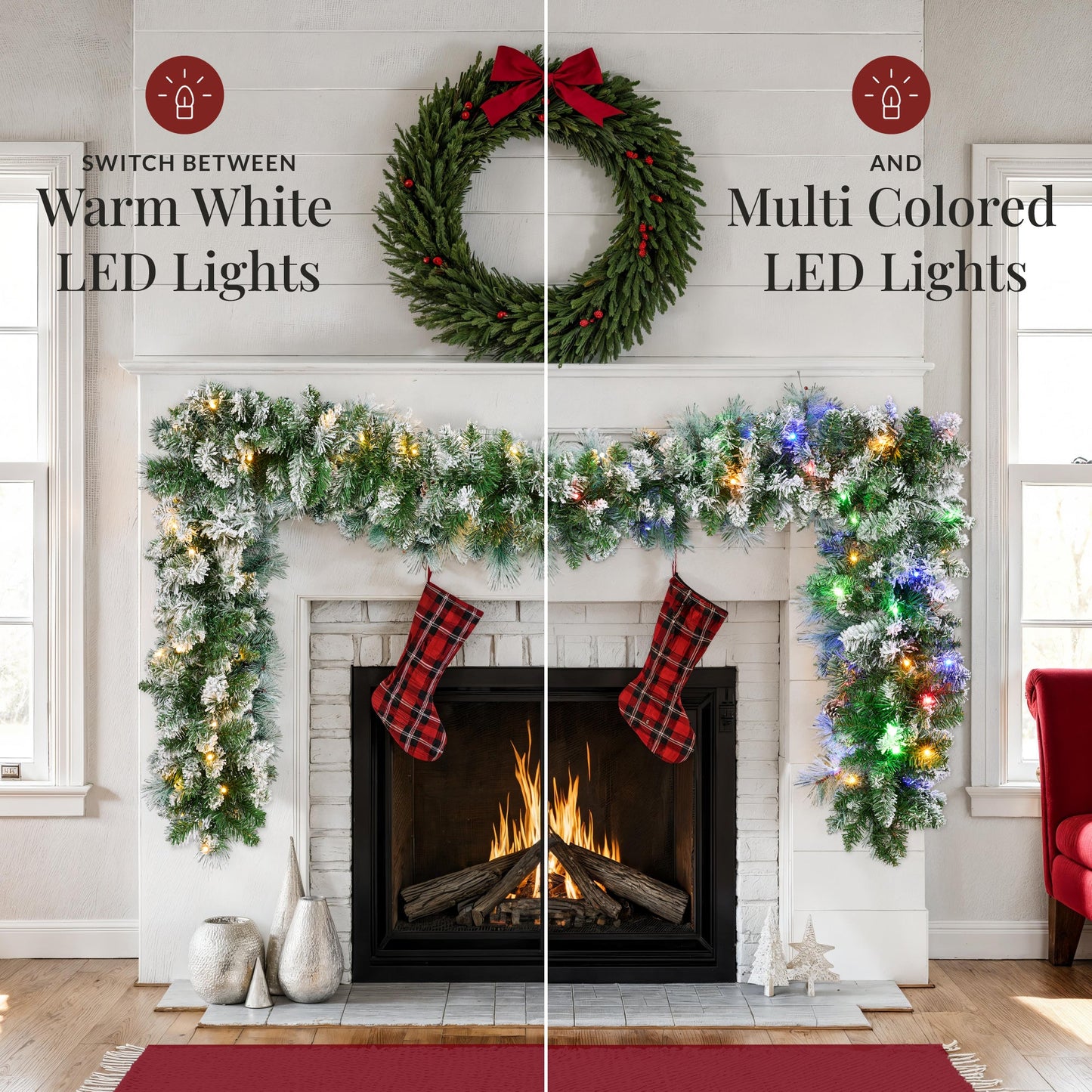 9Ft Pre-Lit Christmas Garland W/ 2-In-1 Led Lights