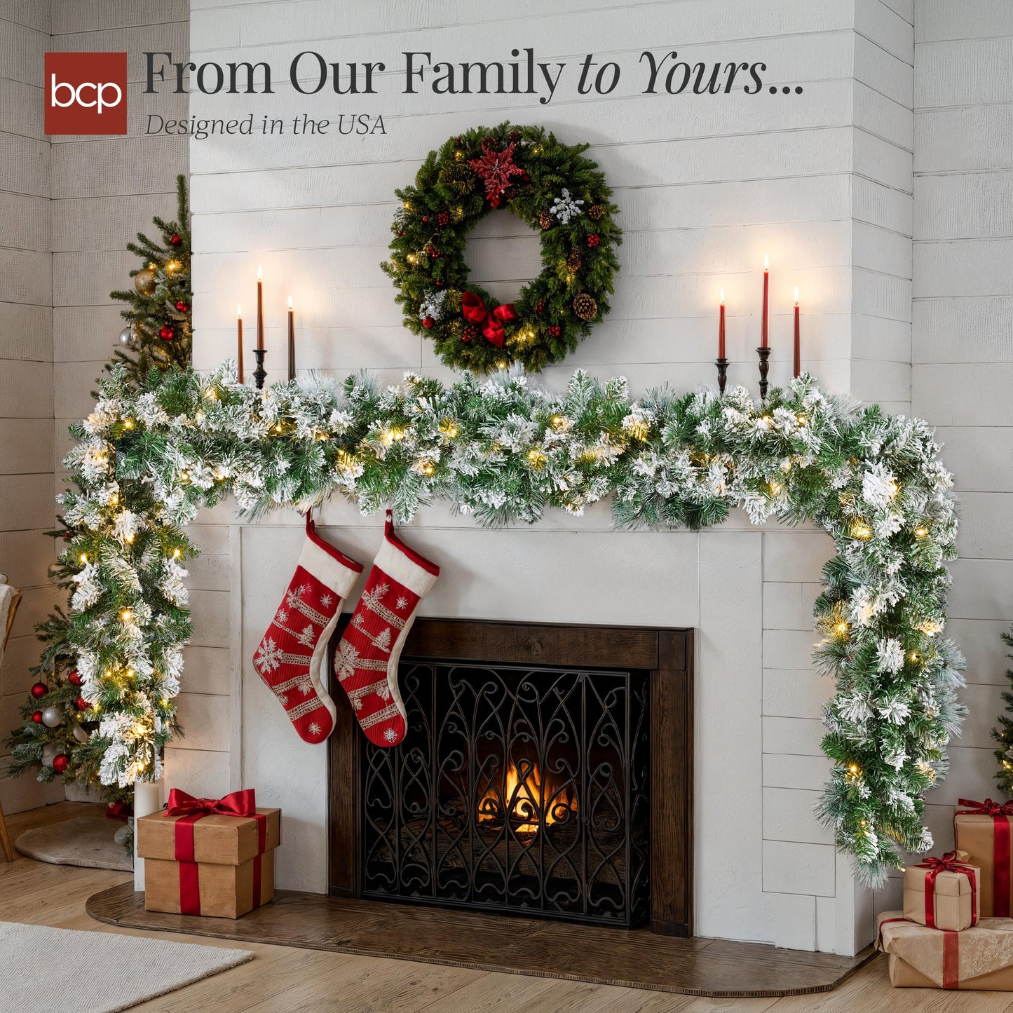 9Ft Pre-Lit Christmas Garland W/ 2-In-1 Led Lights