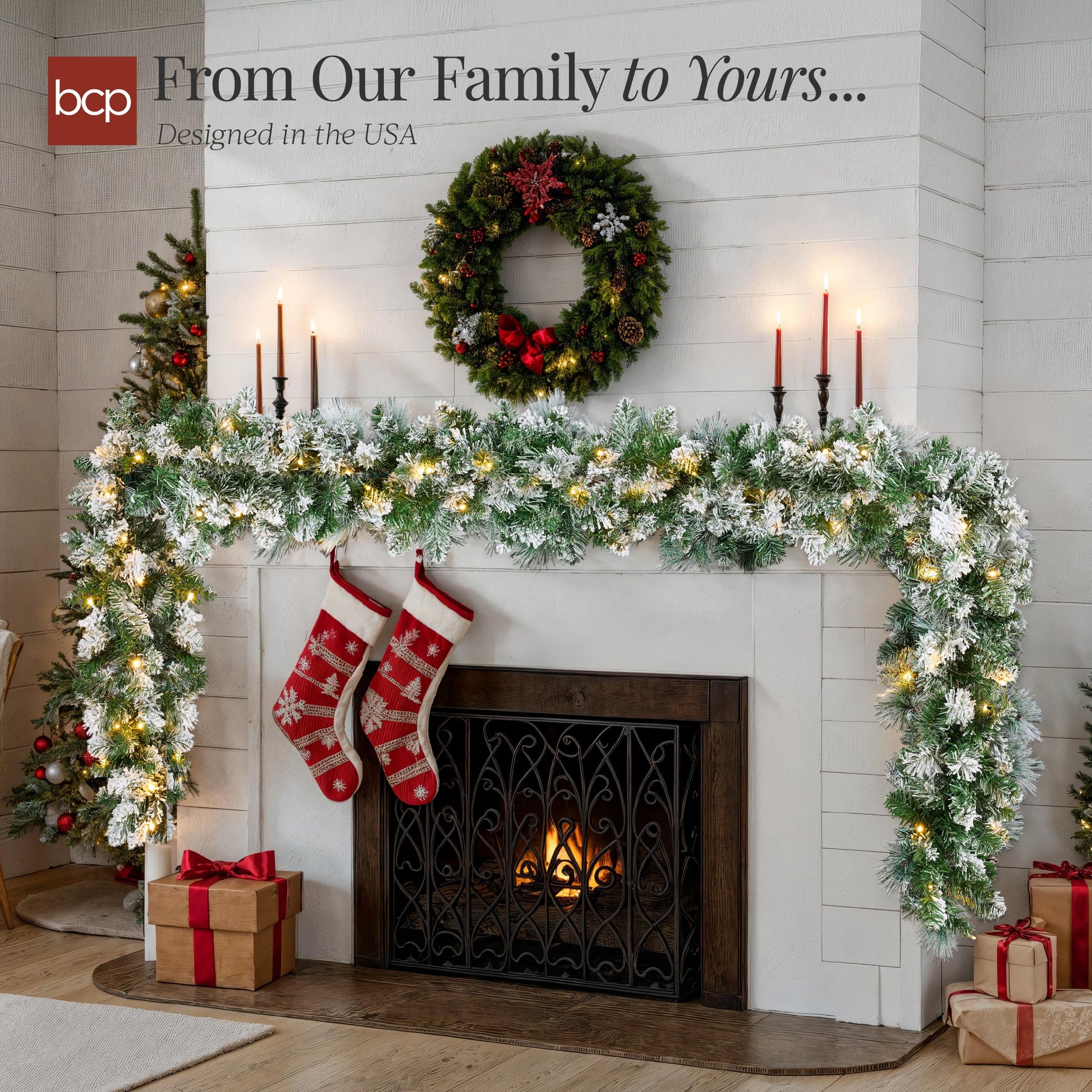 9Ft Pre-Lit Christmas Garland W/ 2-In-1 Led Lights