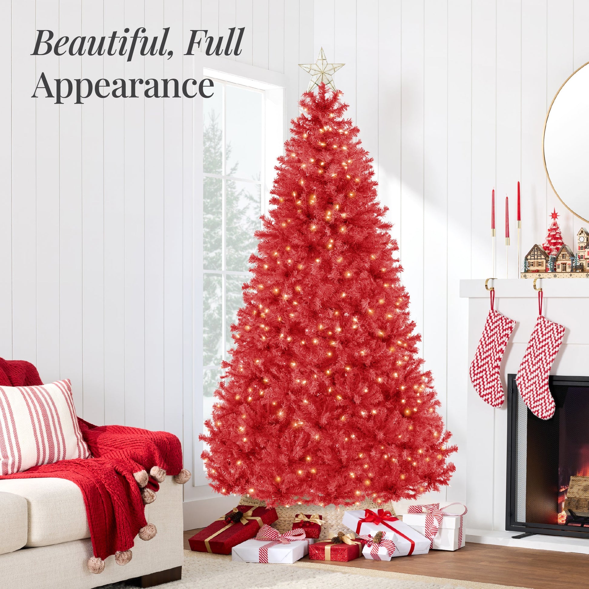 Pre-Lit Artificial Red Christmas Tree w/ Incandescent Lights