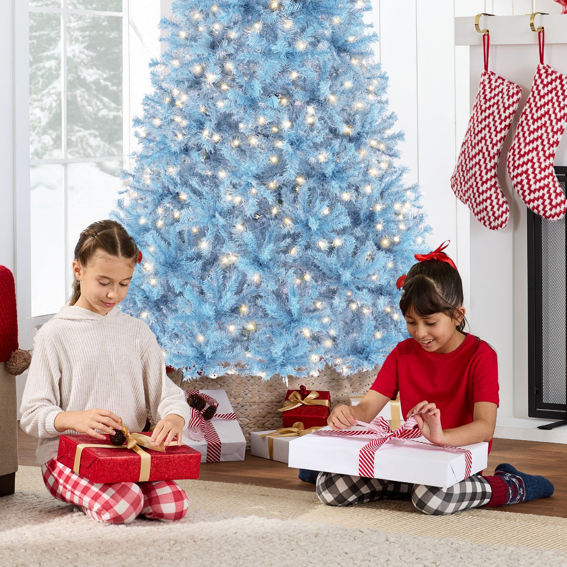 Pre-Lit Artificial Baby Blue Christmas Tree w/ Incandescent Lights