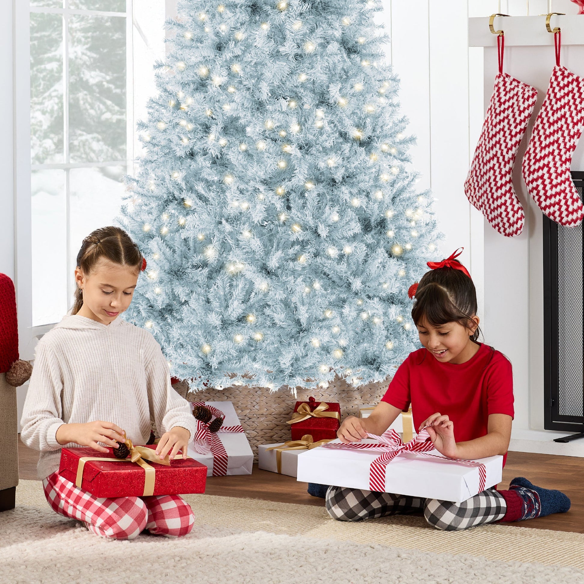 Pre-Lit Artificial Ice Blue Christmas Tree w/ Incandescent Lights